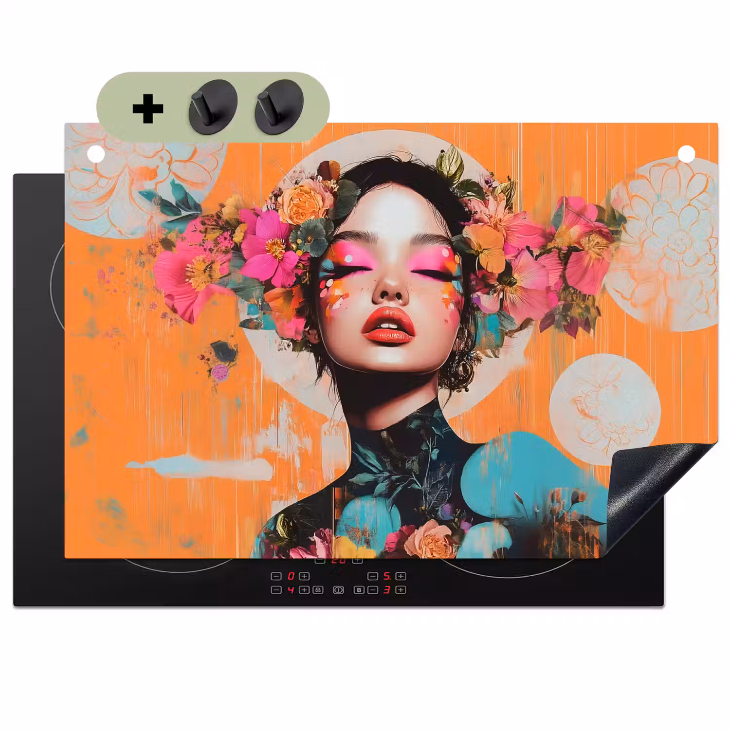 Portret - Vrouw - Abstract - Bloemen Inductie beschemer met haakjes klein -3d
