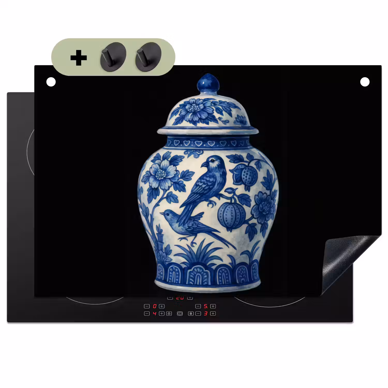 Pot - Delfts Blauw - Bloemen Inductie beschemer met haakjes klein -3d