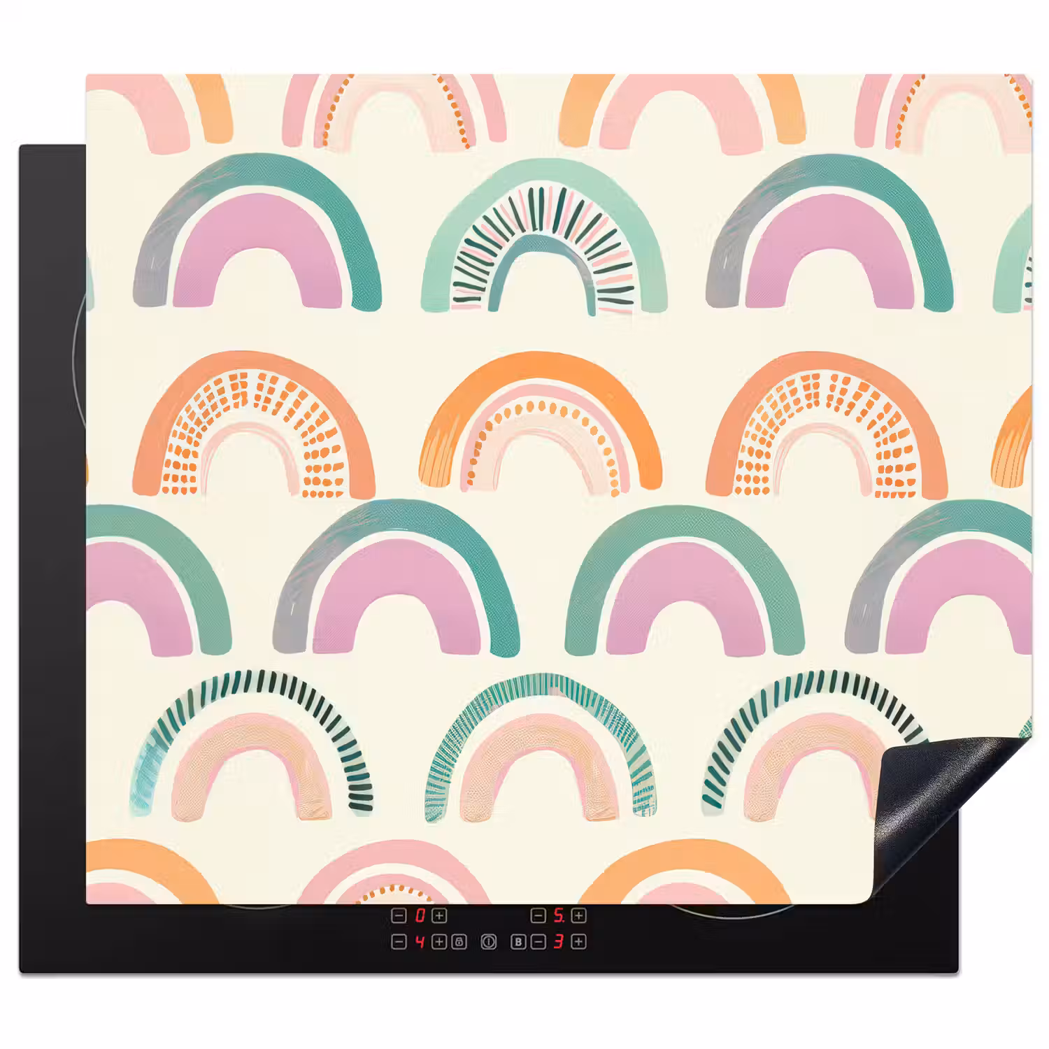Regenboog - Pastel - Patroon Inductie beschermer vinyl 3mm middel -3d