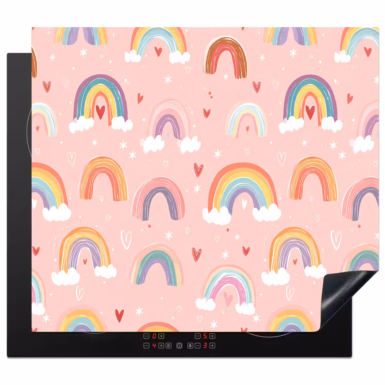 Regenboog - Patroon - Pastel - Handgetekend Inductie beschermer vinyl 3mm middel -3d