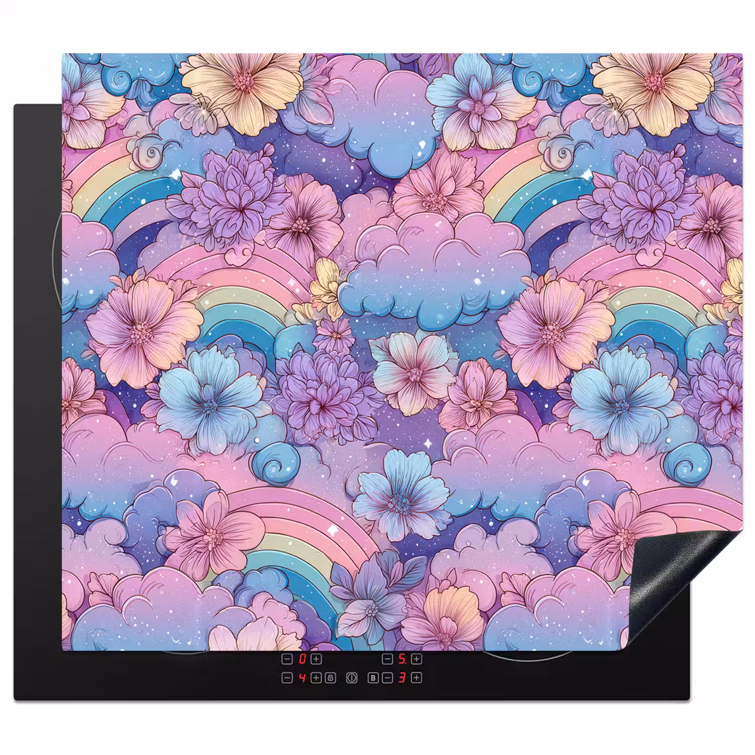 Regenbogen - Bloemen - Kleurrijk - Wolken Inductie beschermer vinyl 3mm middel -3d