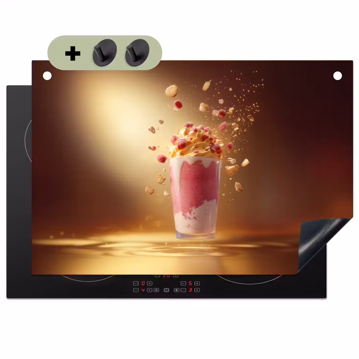 Framboos - Smoothie - Drinken - Roze Inductie beschemer met haakjes klein -3d