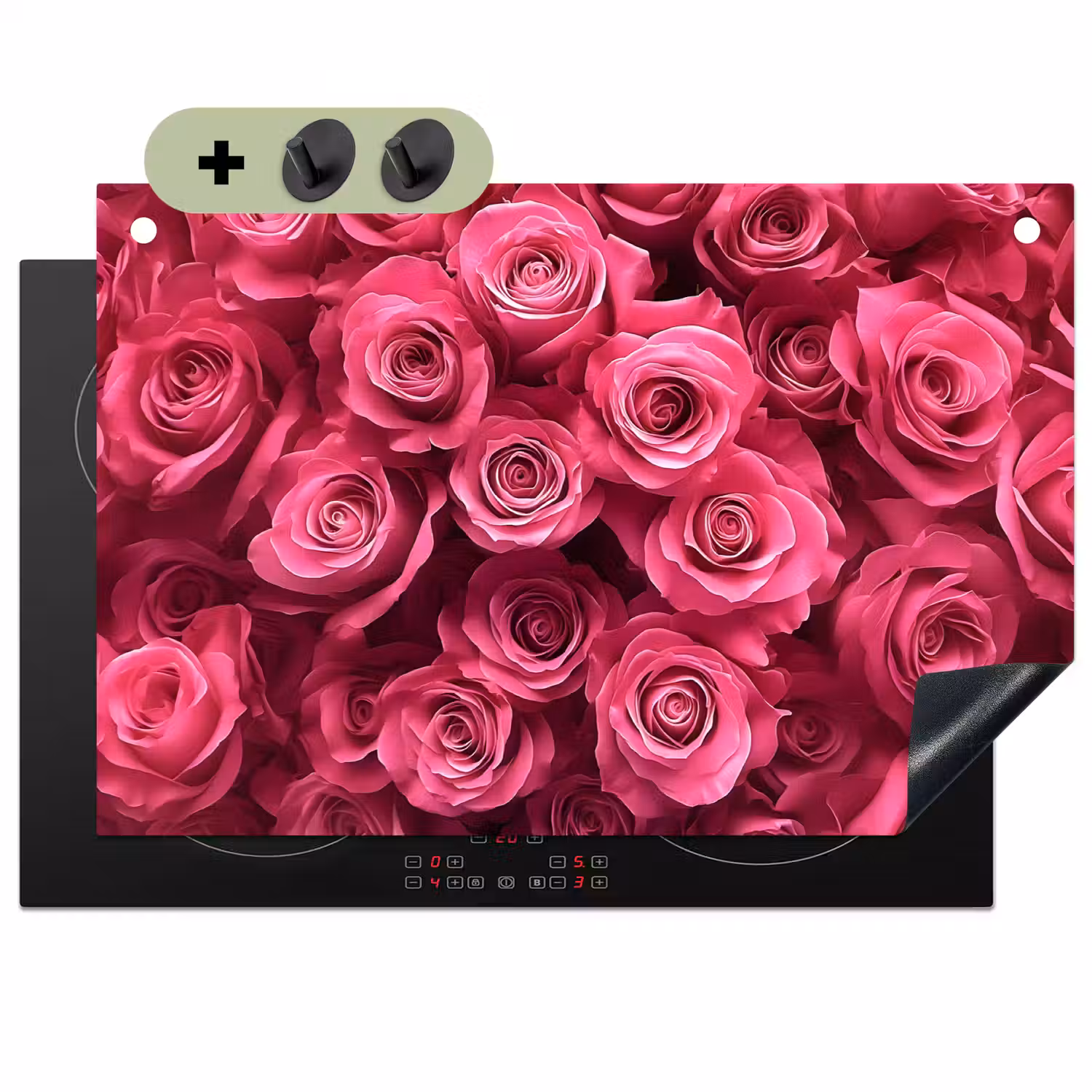 Rozen - Pink - Bloem Inductie beschemer met haakjes klein -3d