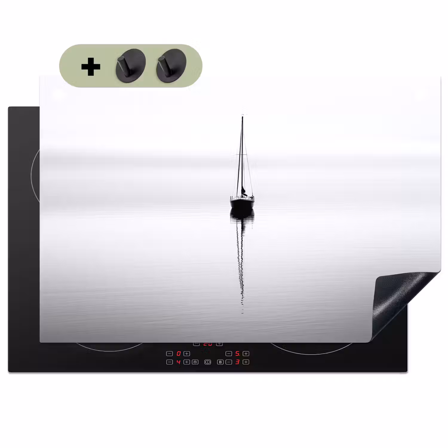 Zeilboot - Zwart - Water - Silhouet Inductie beschemer met haakjes klein -3d