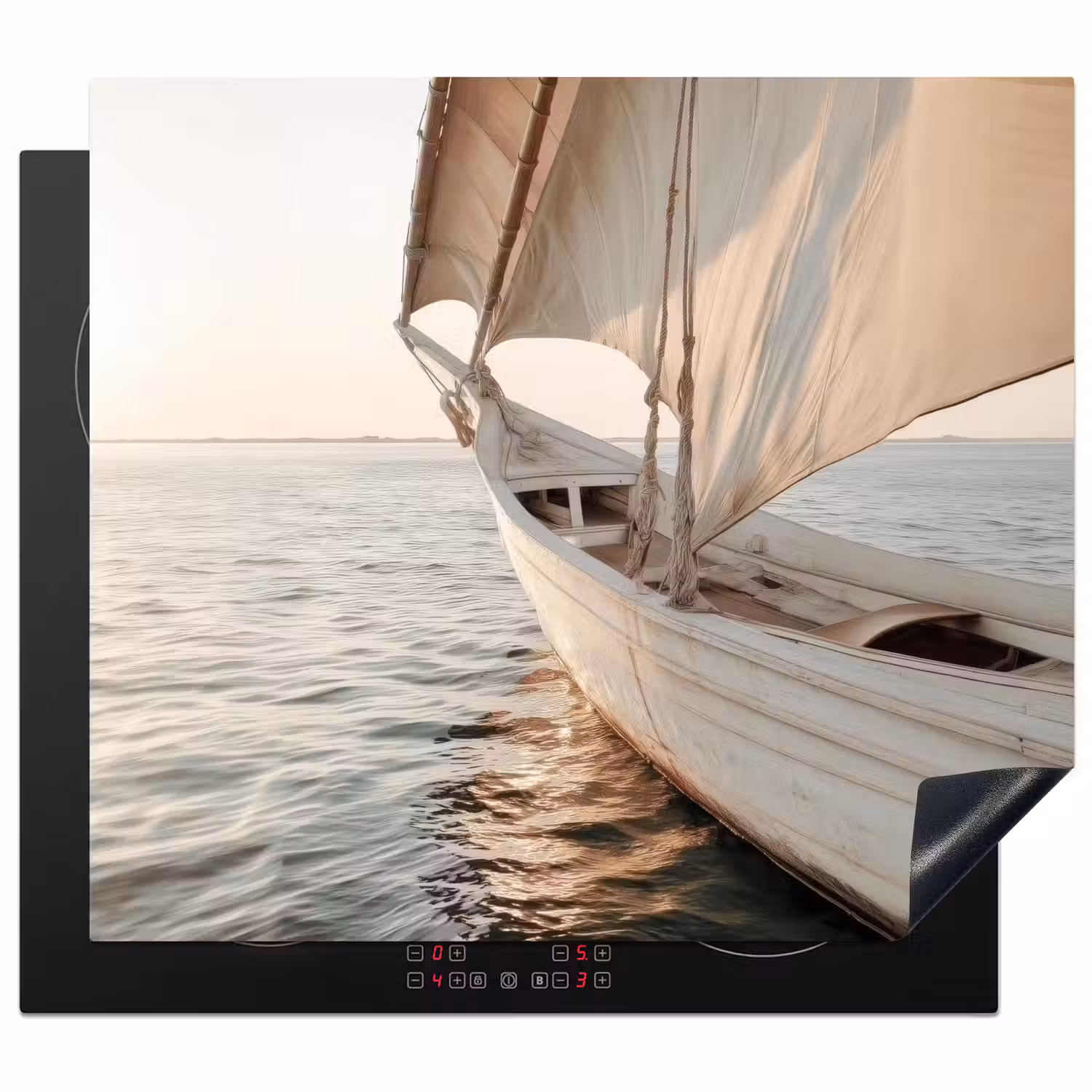 Zeilboot - Zee - Beige - Zon Inductie beschermer vinyl 3mm middel -3d