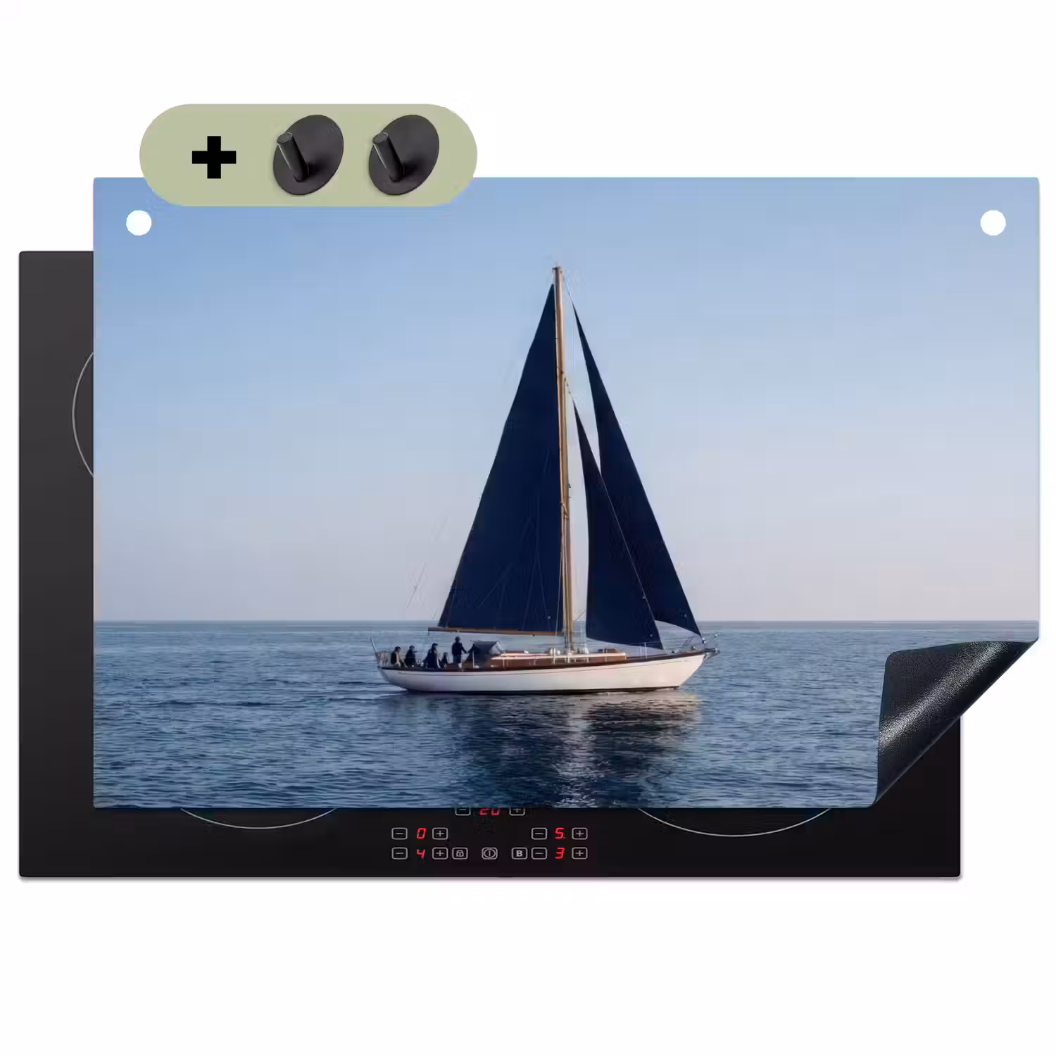 Zeilboot - Zee - Blauw Inductie beschemer met haakjes klein -3d
