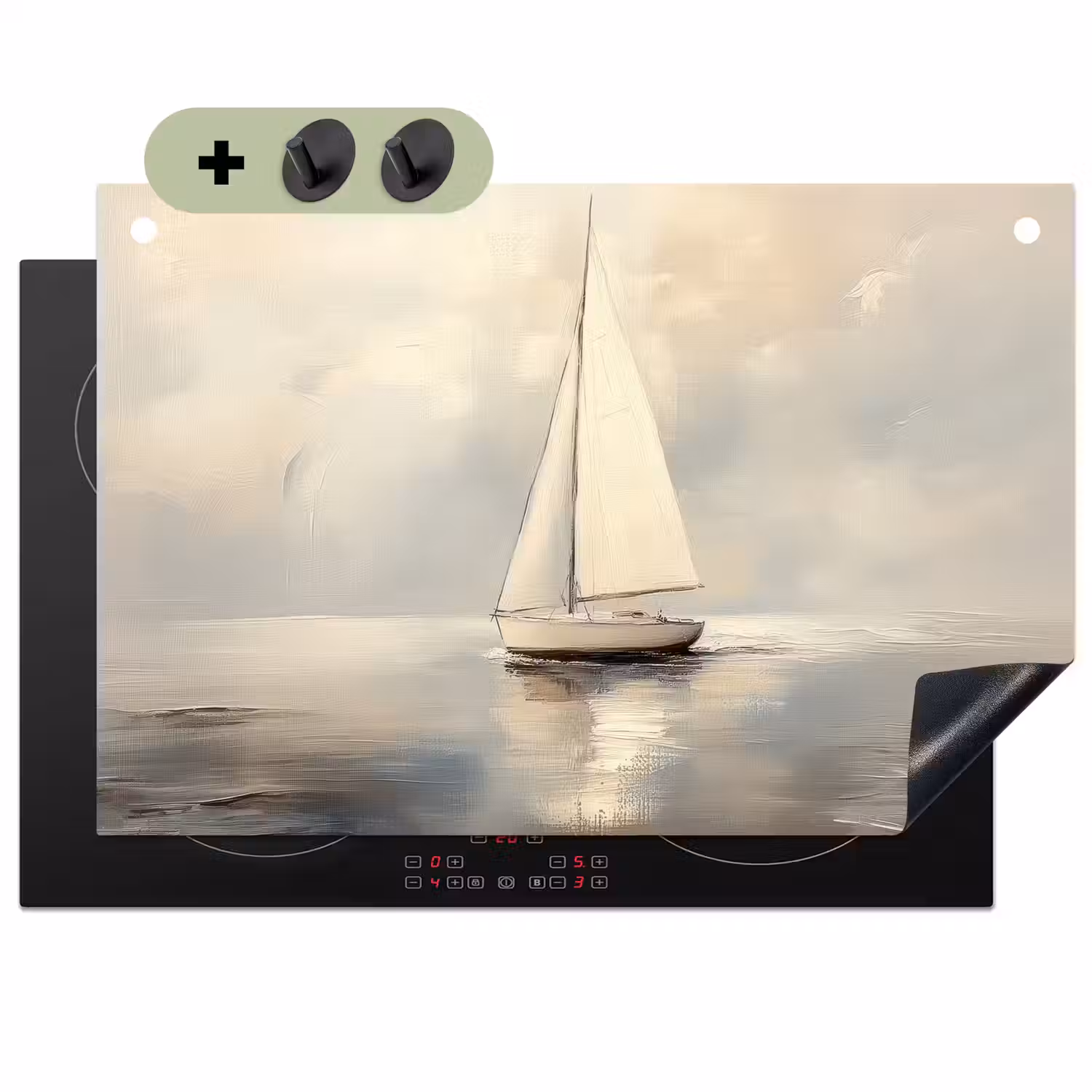 Zeilschip - Zee - Bewolkt Inductie beschemer met haakjes klein -3d
