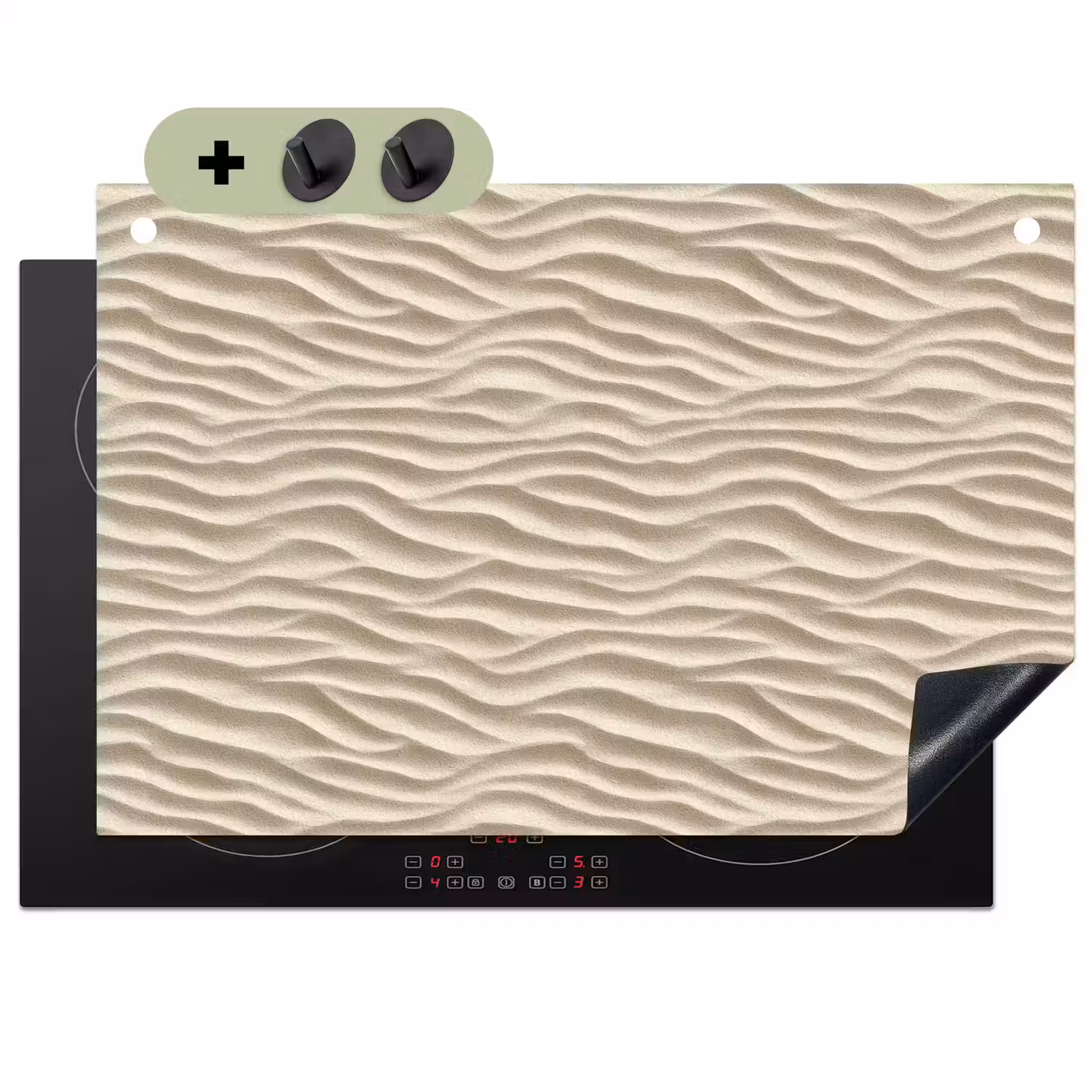 Zand - Golven - Beige Inductie beschemer met haakjes klein 777 -3d