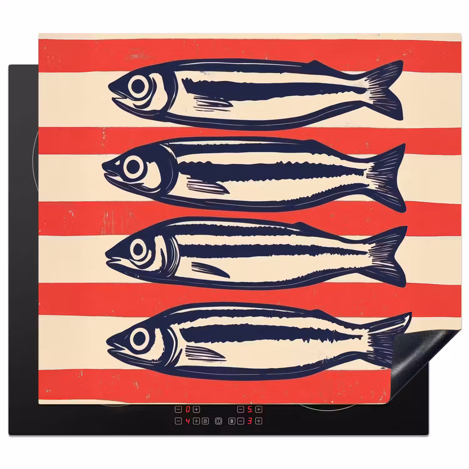 Sardines - Rood en beige strepen Inductie beschermer vinyl 3mm middel -3d