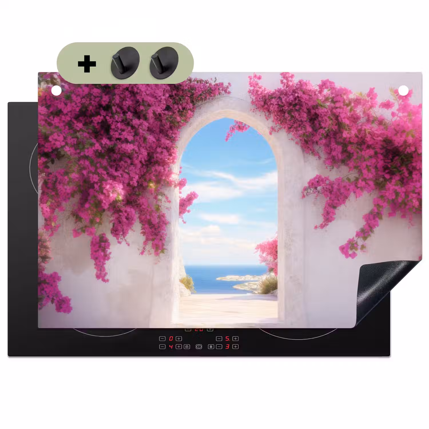 Zee - Roze - Bloemen - Poort Inductie beschemer met haakjes klein -3d