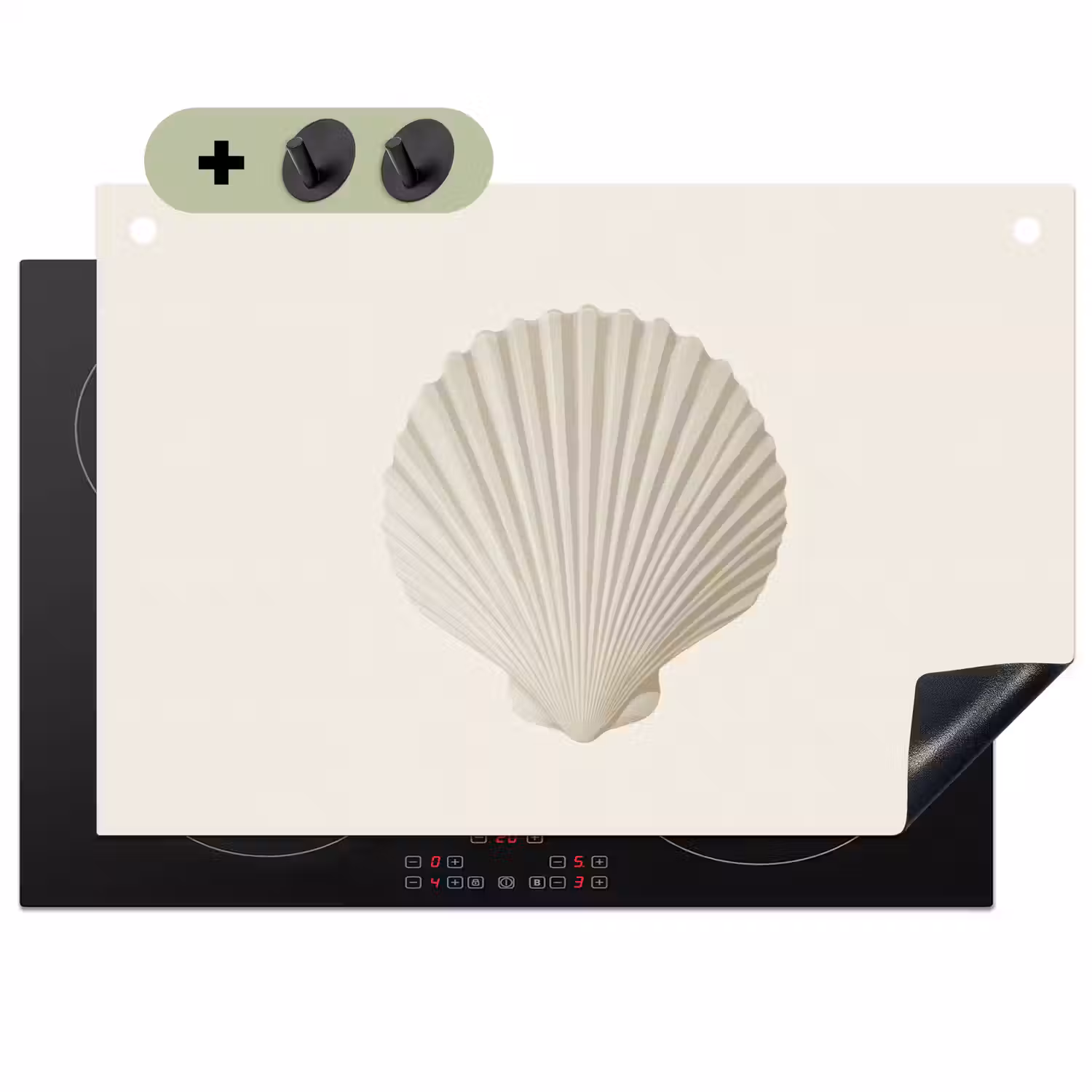 Schelp - Minimalistisch - Wit Inductie beschemer met haakjes klein -3d