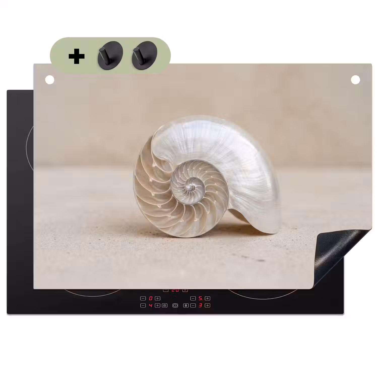 Schelp - Spiraal - Beige Inductie beschemer met haakjes klein -3d