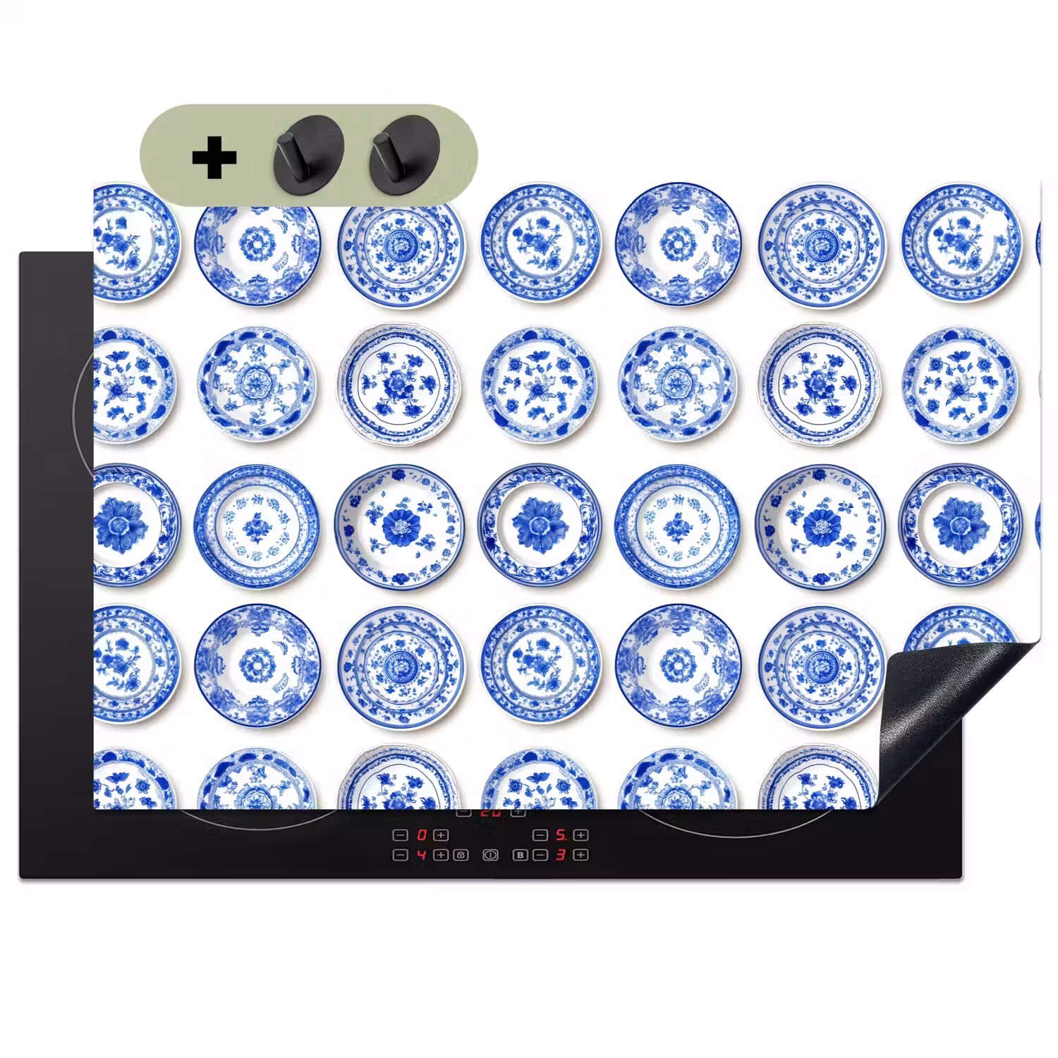 Borden - Bloemen - Patroon - Blauw Inductie beschemer met haakjes klein 777 -3d