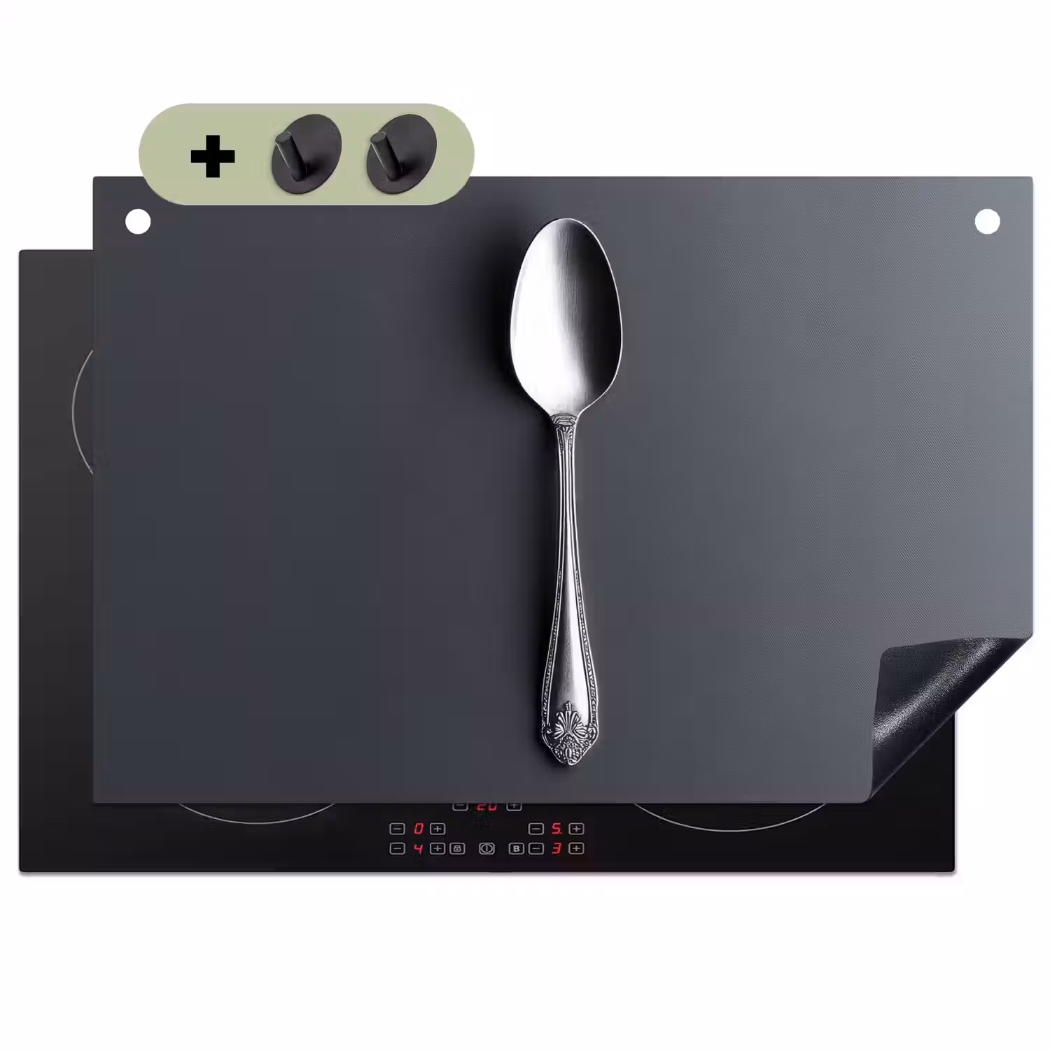Zilver - Metaal - Lepel Inductie beschemer met haakjes klein -3d