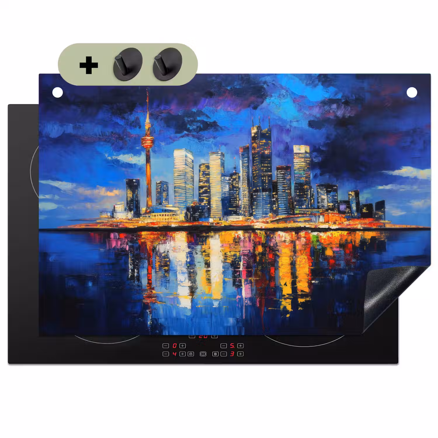 Skyline Toronto - Modern - Stadslicht - Blauw Inductie beschemer met haakjes klein -3d