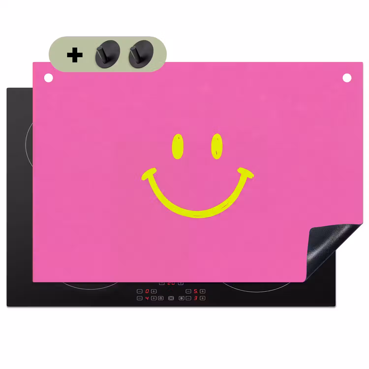 Smiley - Vrolijk - Roze Inductie beschemer met haakjes klein -3d