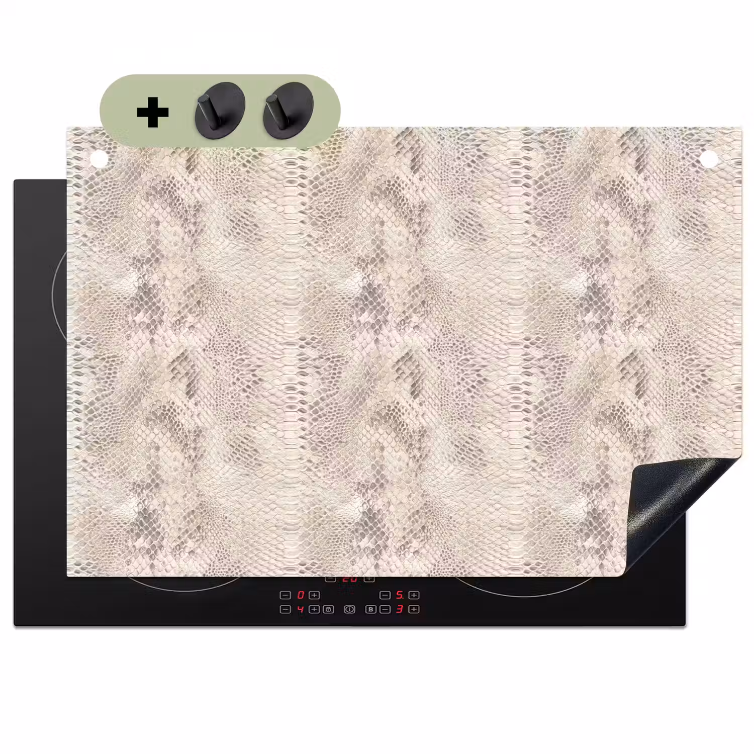 Slang - Patroon - Beige Inductie beschemer met haakjes klein 777 -3d
