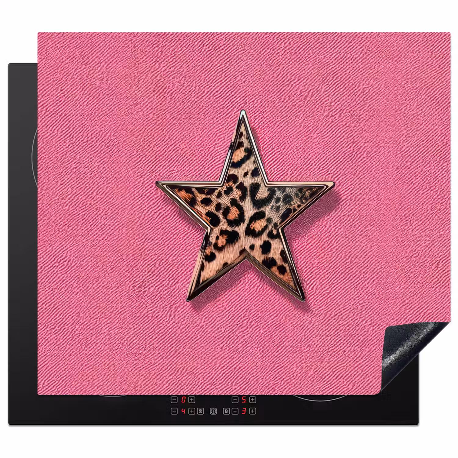 Ster - Luipaard - Print - Roze Inductie beschermer vinyl 3mm middel -3d