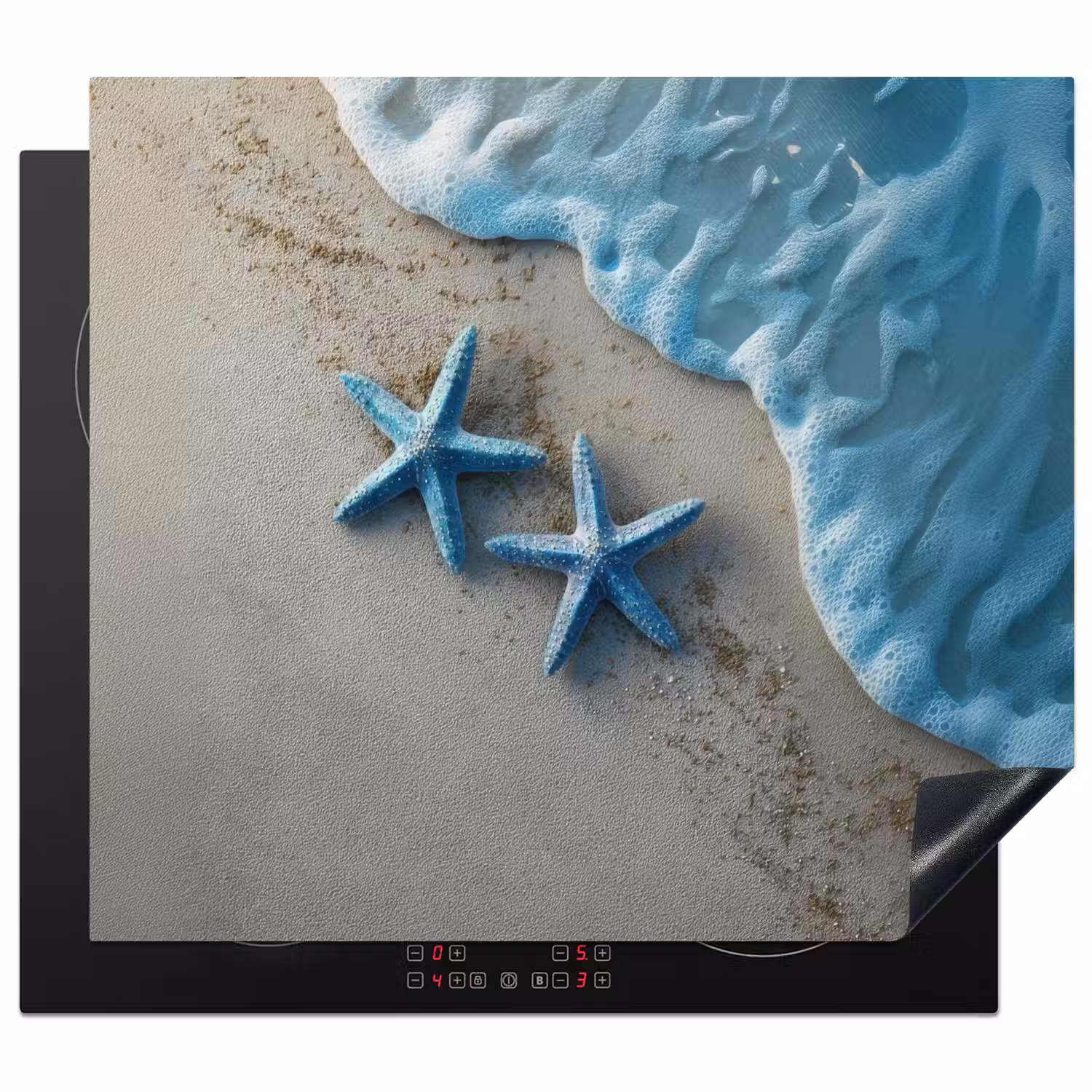 Zeesterren - Zand - Zee - Blauw Inductie beschermer vinyl 3mm middel -3d