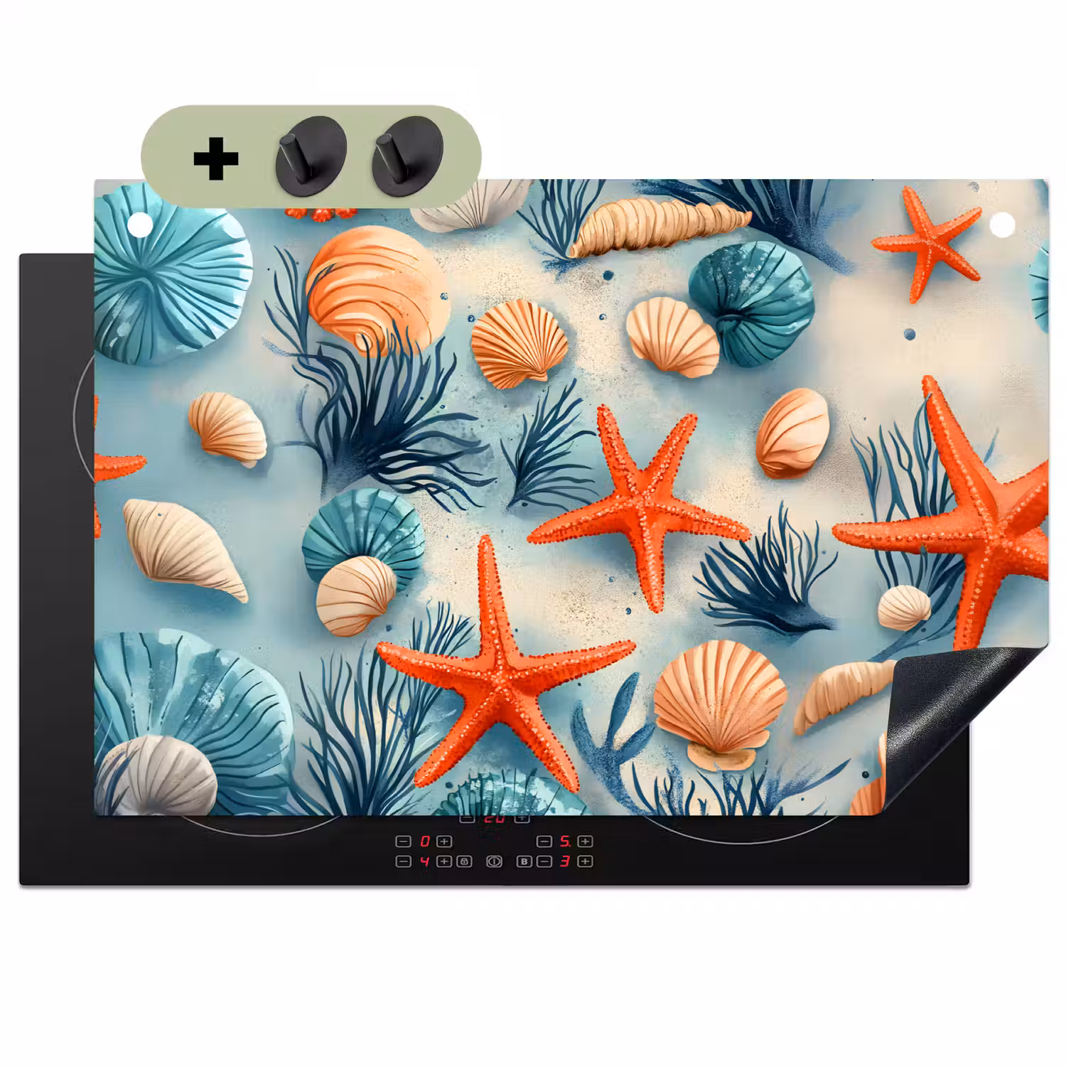 Zeesterren - Schelpen - Illustratie - Zand Inductie beschemer met haakjes klein -3d