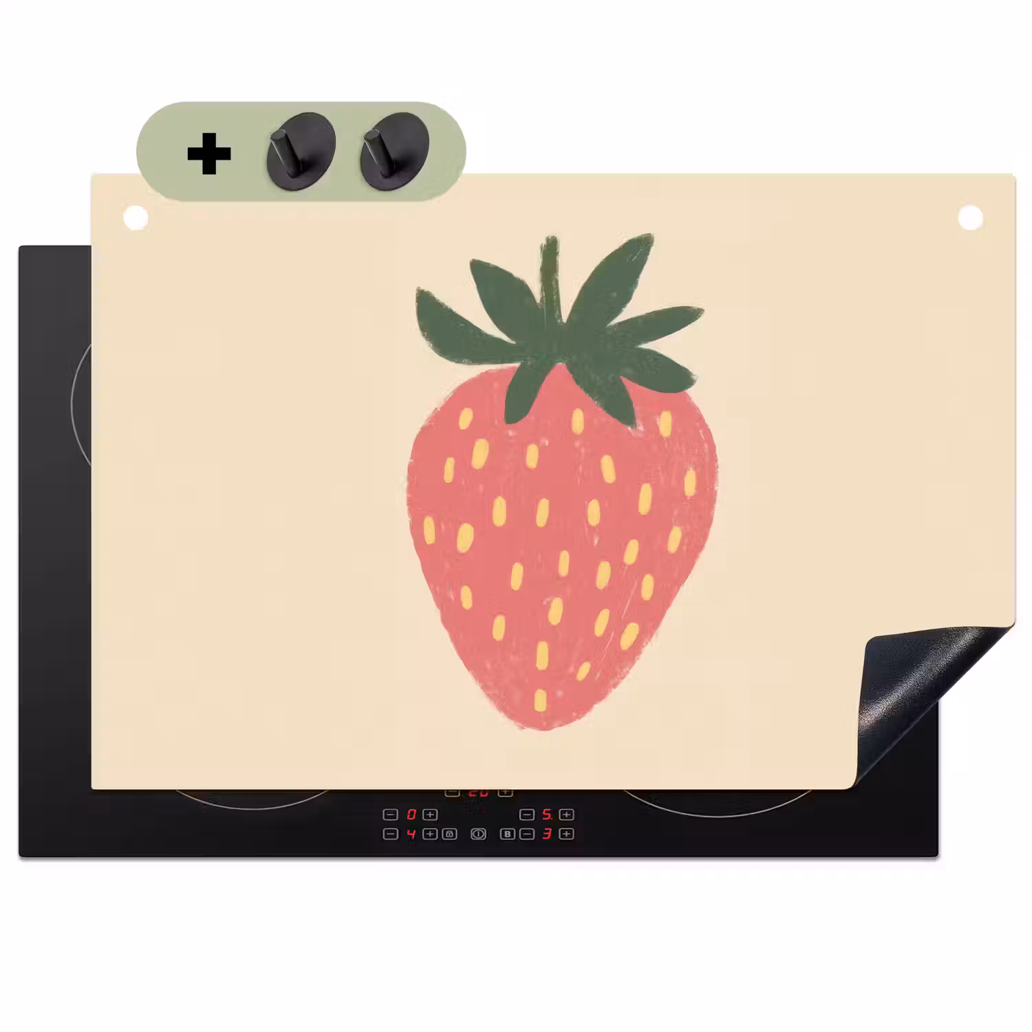 Aardbei - Minimalistisch - Rood - Fruit Inductie beschemer met haakjes klein -3d