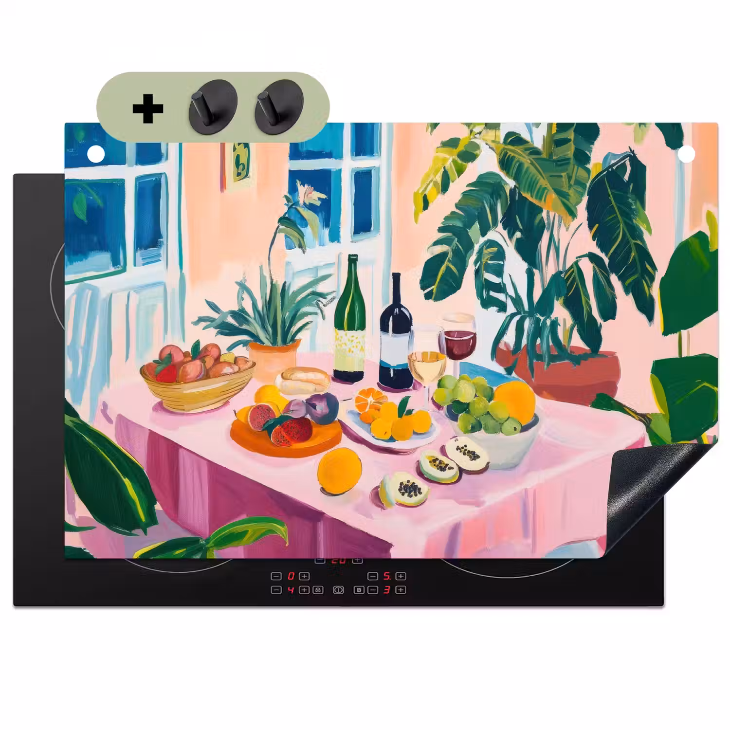 Tafel - Wijn - Fruit Inductie beschemer met haakjes klein -3d