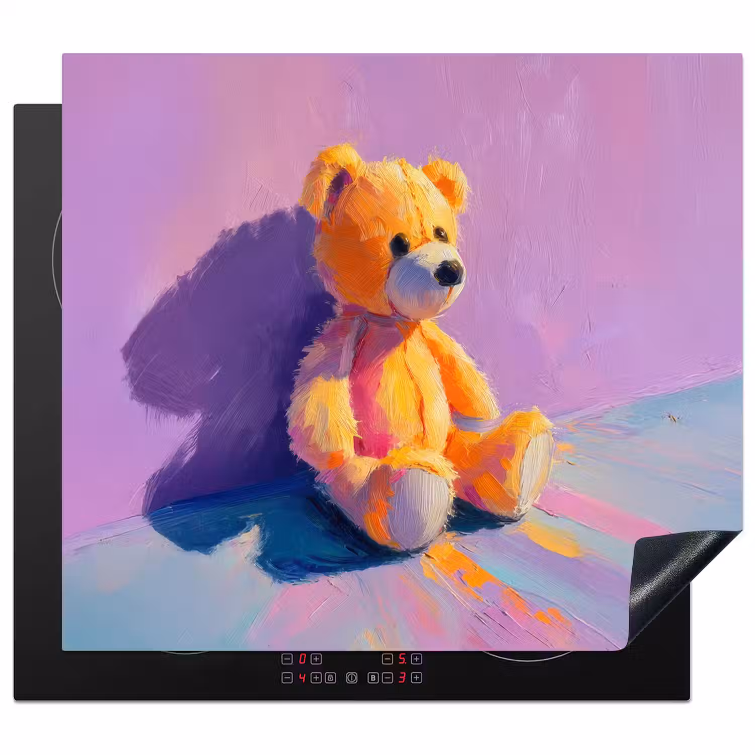 Teddybeer - Schaduw - Penseelstreken - Paars Inductie beschermer vinyl 3mm middel -3d