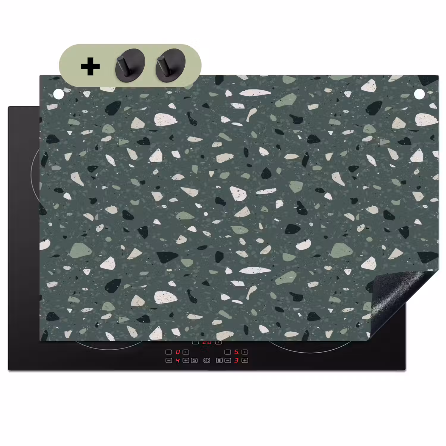 Terrazzo - Patroon - Kleurrijk - Groen Inductie beschemer met haakjes klein 777 -3d