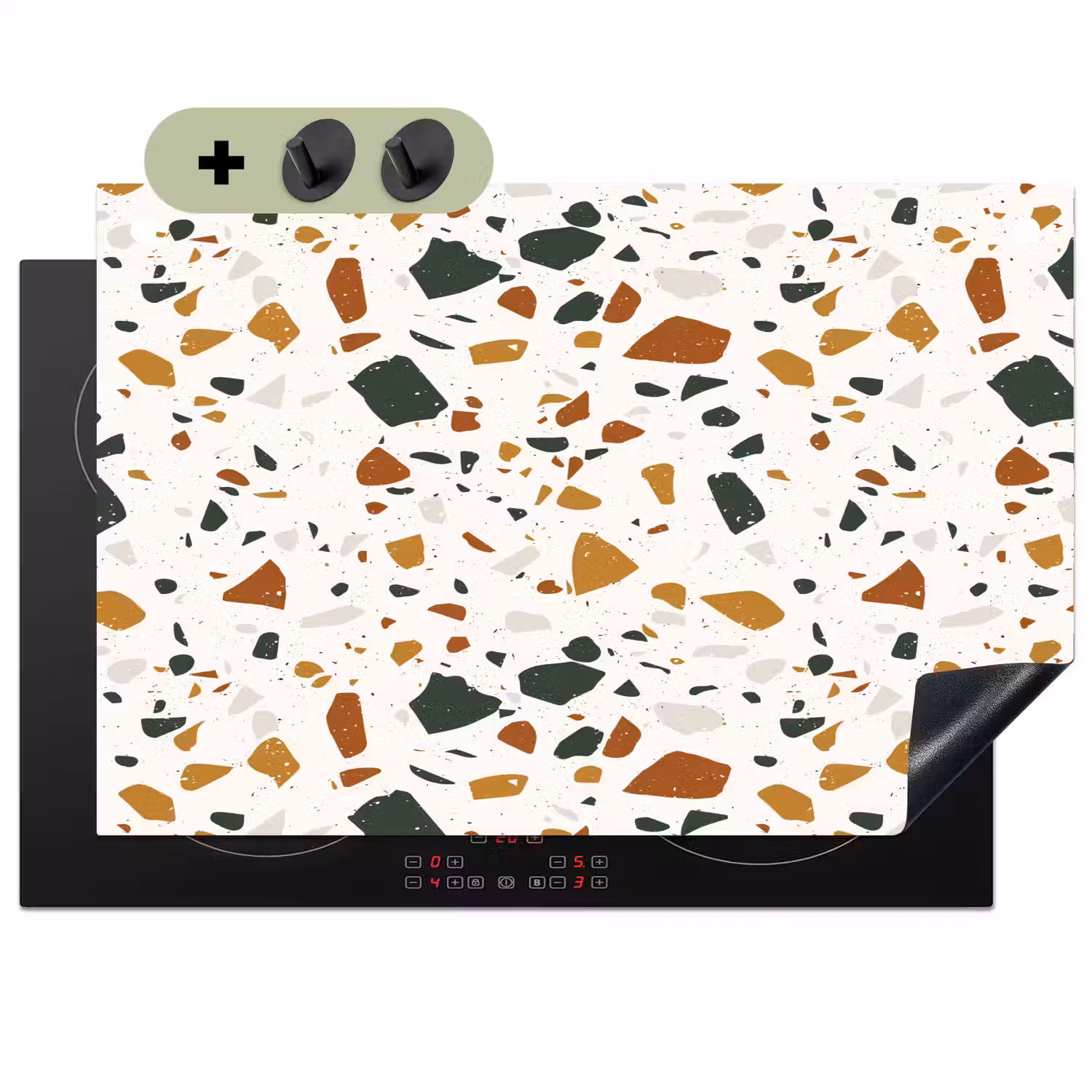 Terrazzo - Patroon - Wit - Terra Inductie beschemer met haakjes klein 777 -3d