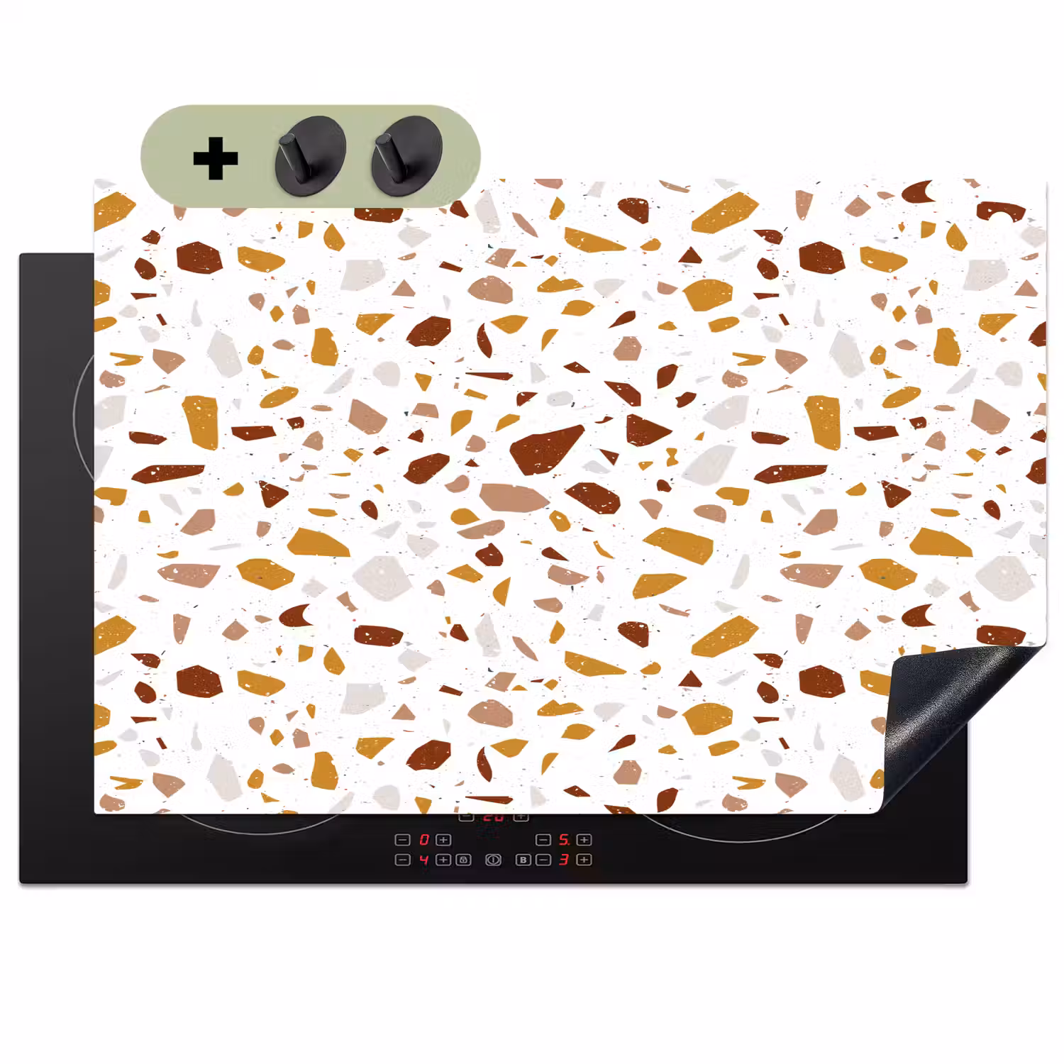 Terrazzo - Patroon - Wit - Urban Inductie beschemer met haakjes klein 777 -3d