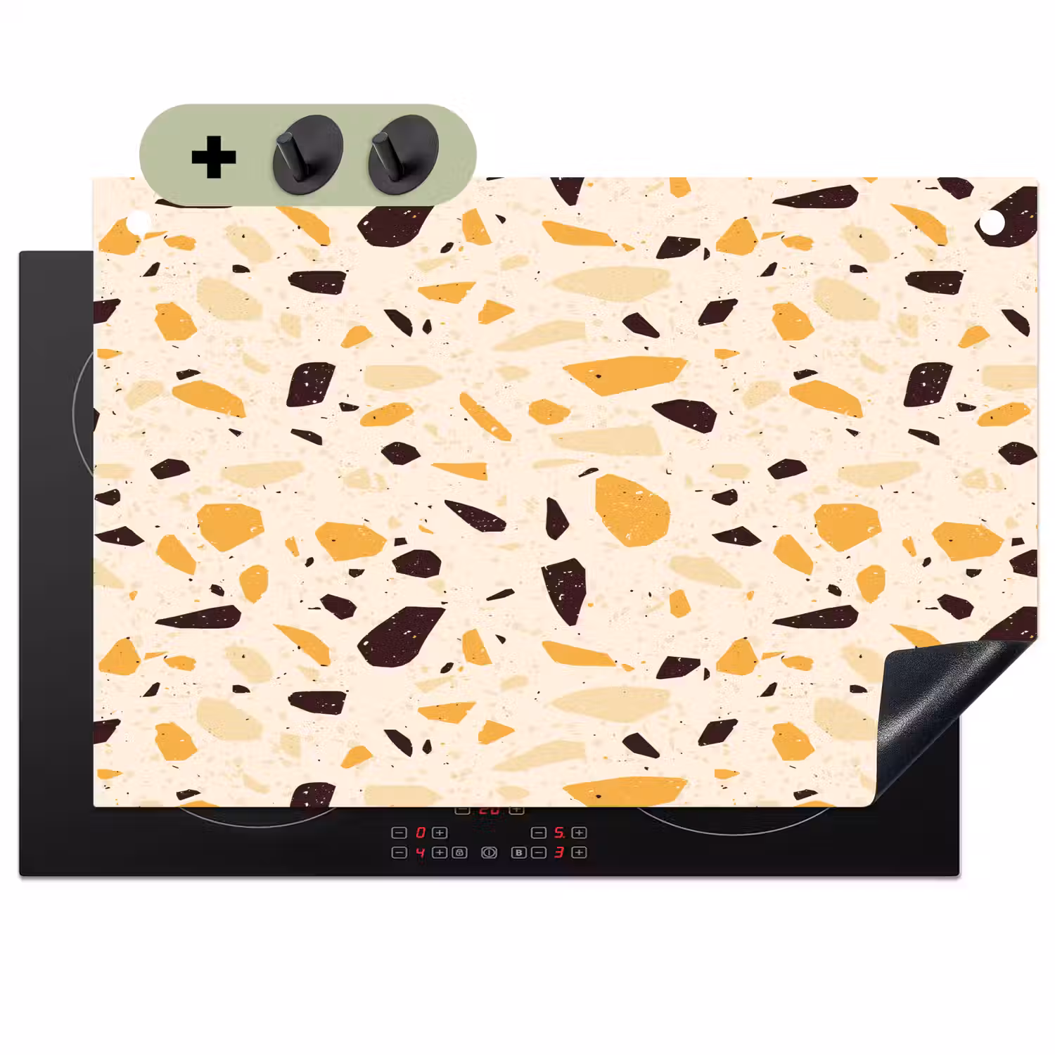 Terrazzo - Patroon - Geel - Inductie beschemer met haakjes klein 777 -3d