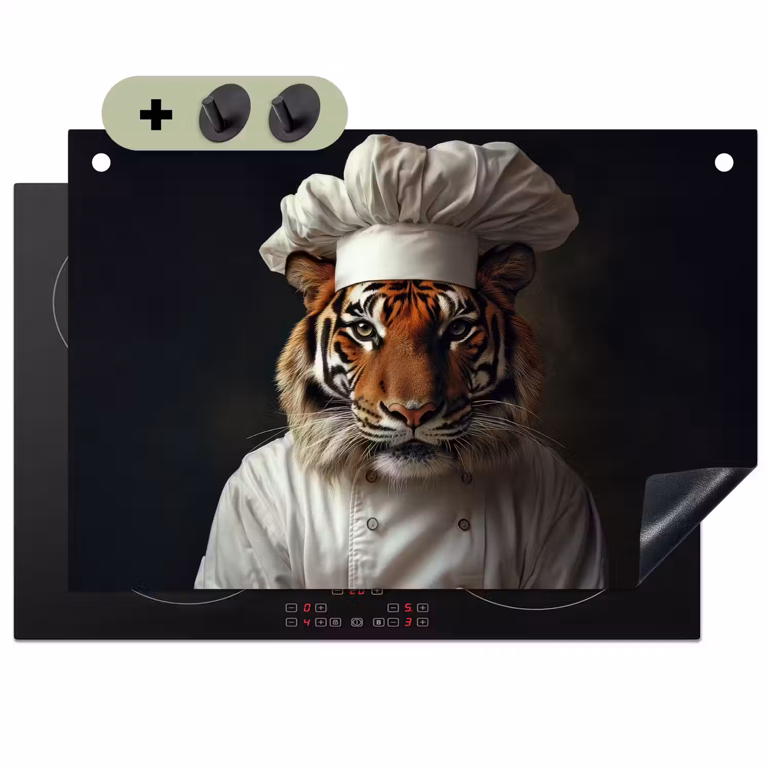Tijger - Kokskleding - Bruin Inductie beschemer met haakjes klein -3d
