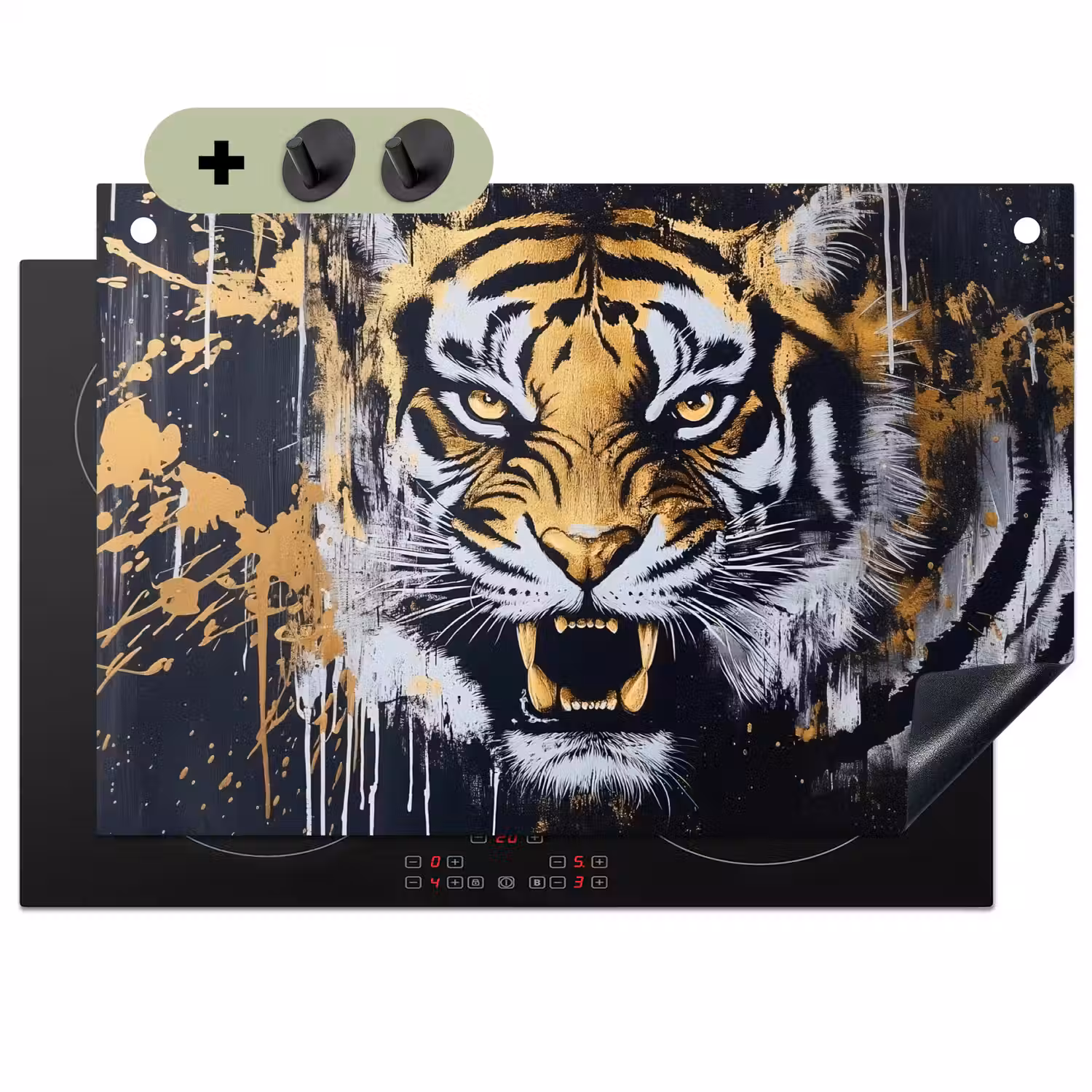 Tijger - Verfspatten - Goud Inductie beschemer met haakjes klein -3d