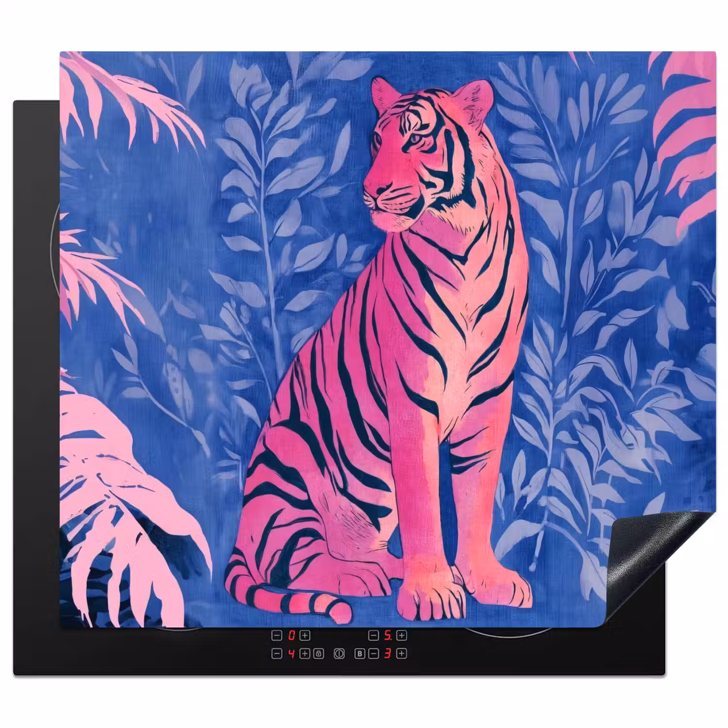 Tijger - Roze - Bladeren - Jungle Inductie beschermer vinyl 3mm middel -3d