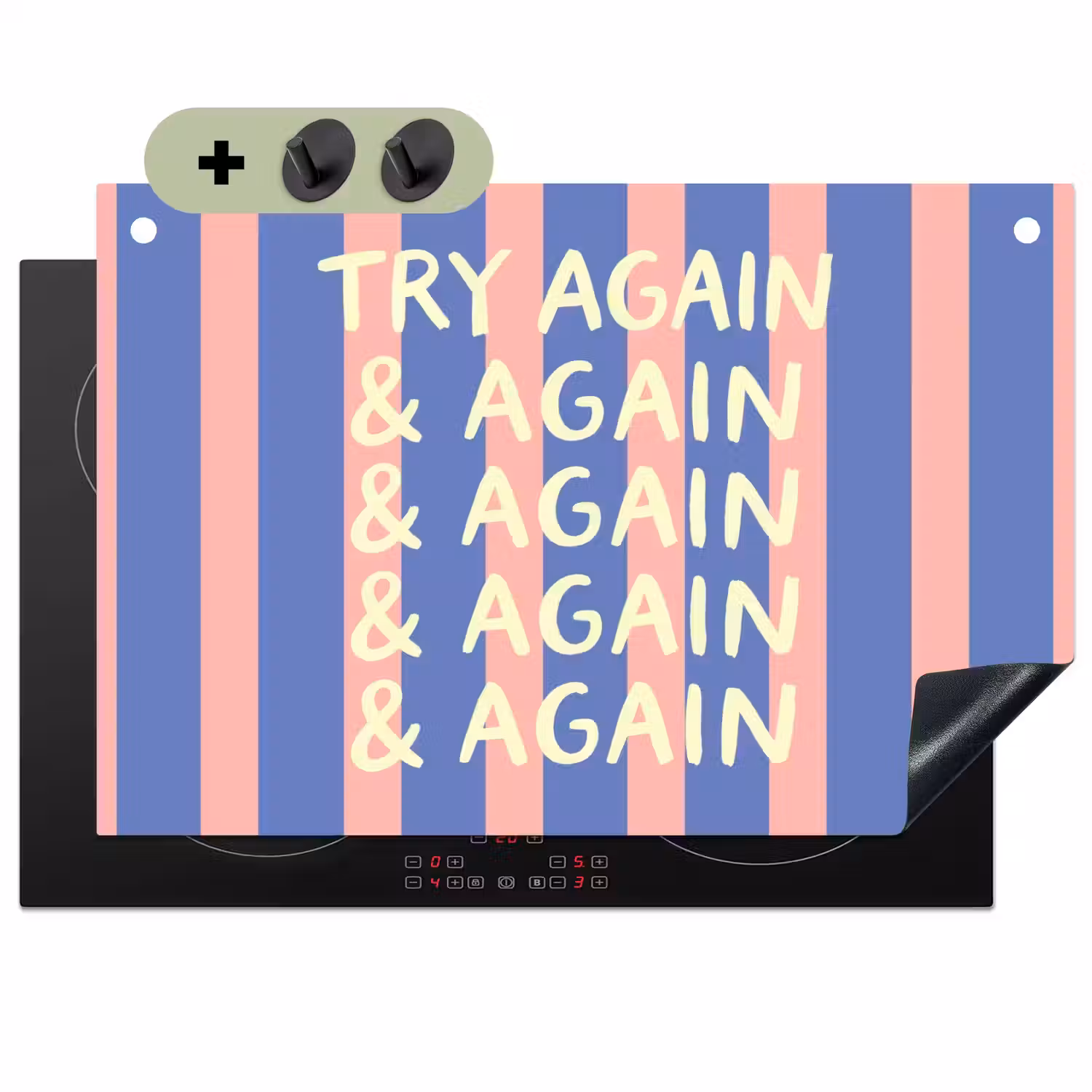 Try again - Strepen - Roze - Verticaal - Blauw Inductie beschemer met haakjes klein -3d