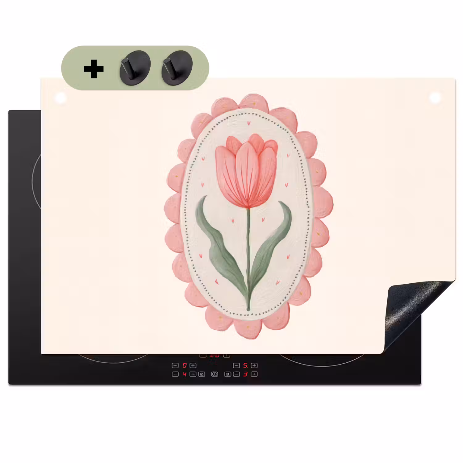 Tulp - Lijst - Ovaal - Illustratie Inductie beschemer met haakjes klein -3d