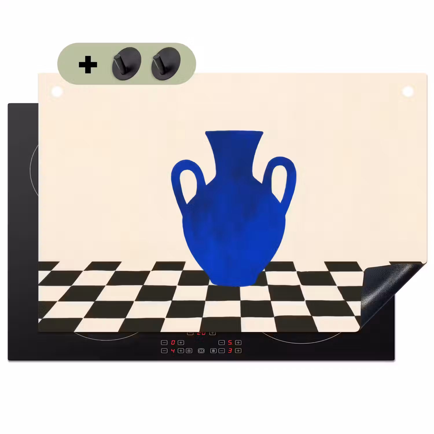Vaas - Blauw - Geblokt - Modern Inductie beschemer met haakjes klein -3d