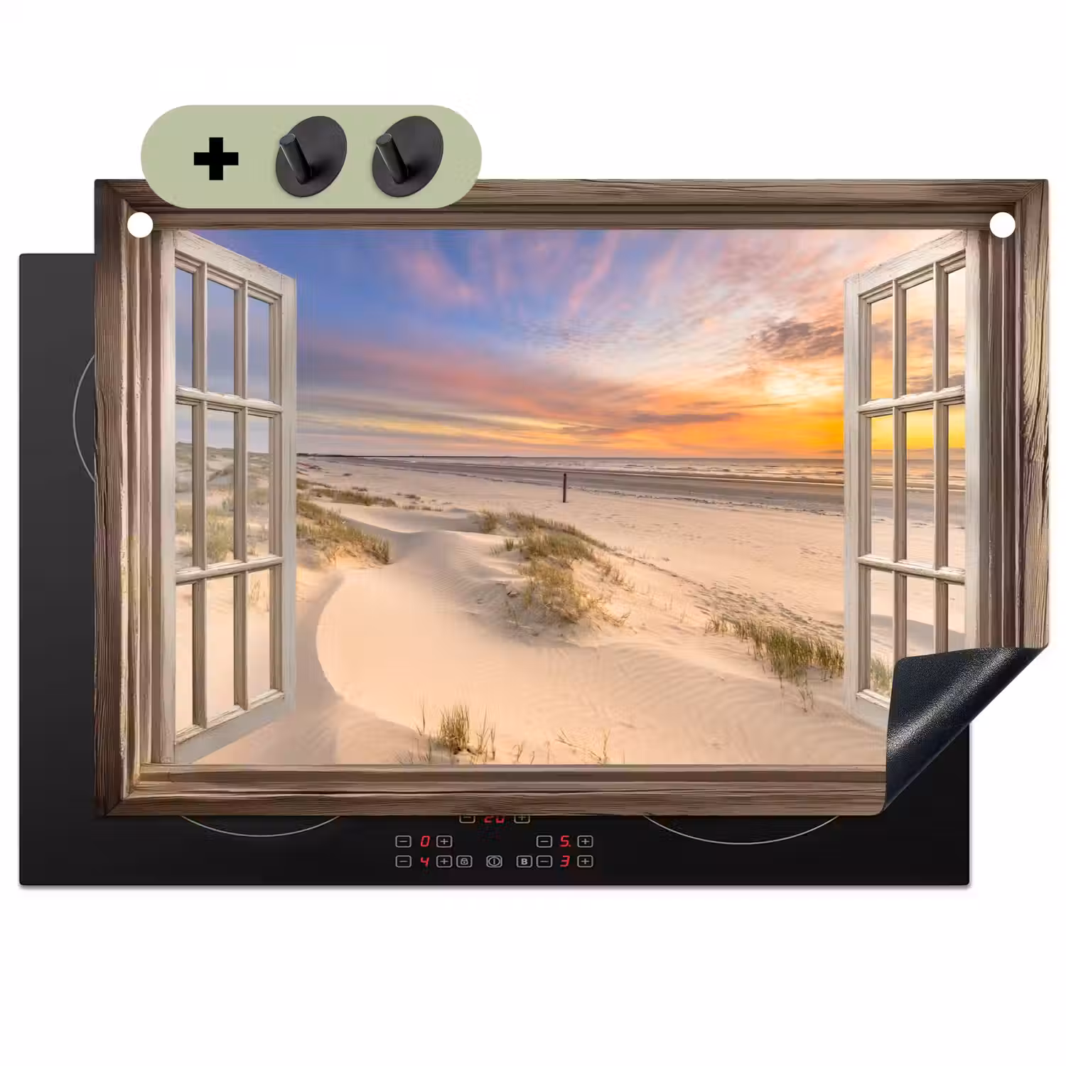 Doorkijk - Strand - Duinen - Natuur - Landschap Inductie beschemer met haakjes klein -3d