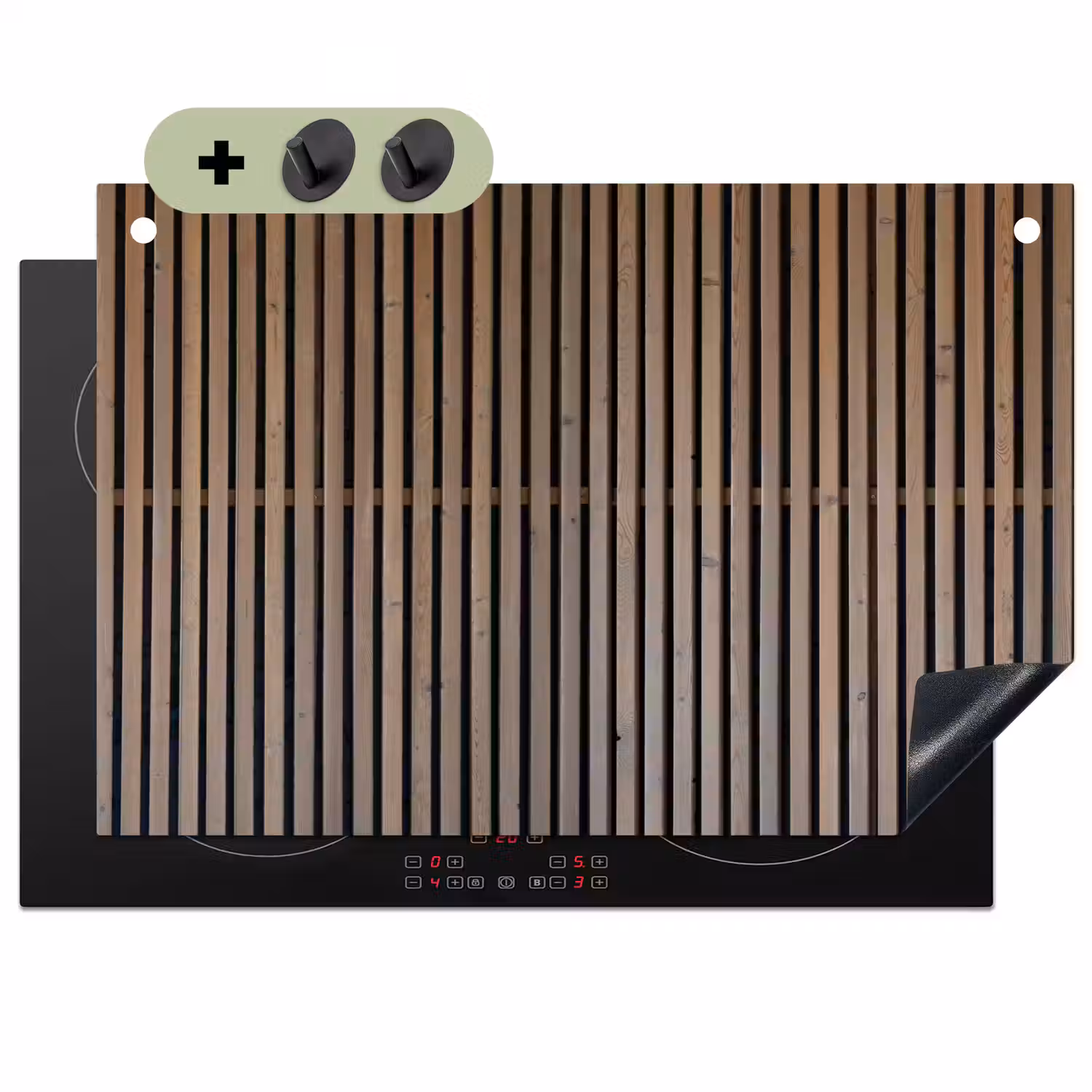 Vintage - Hout - Design - Structuur Inductie beschemer met haakjes klein -3d
