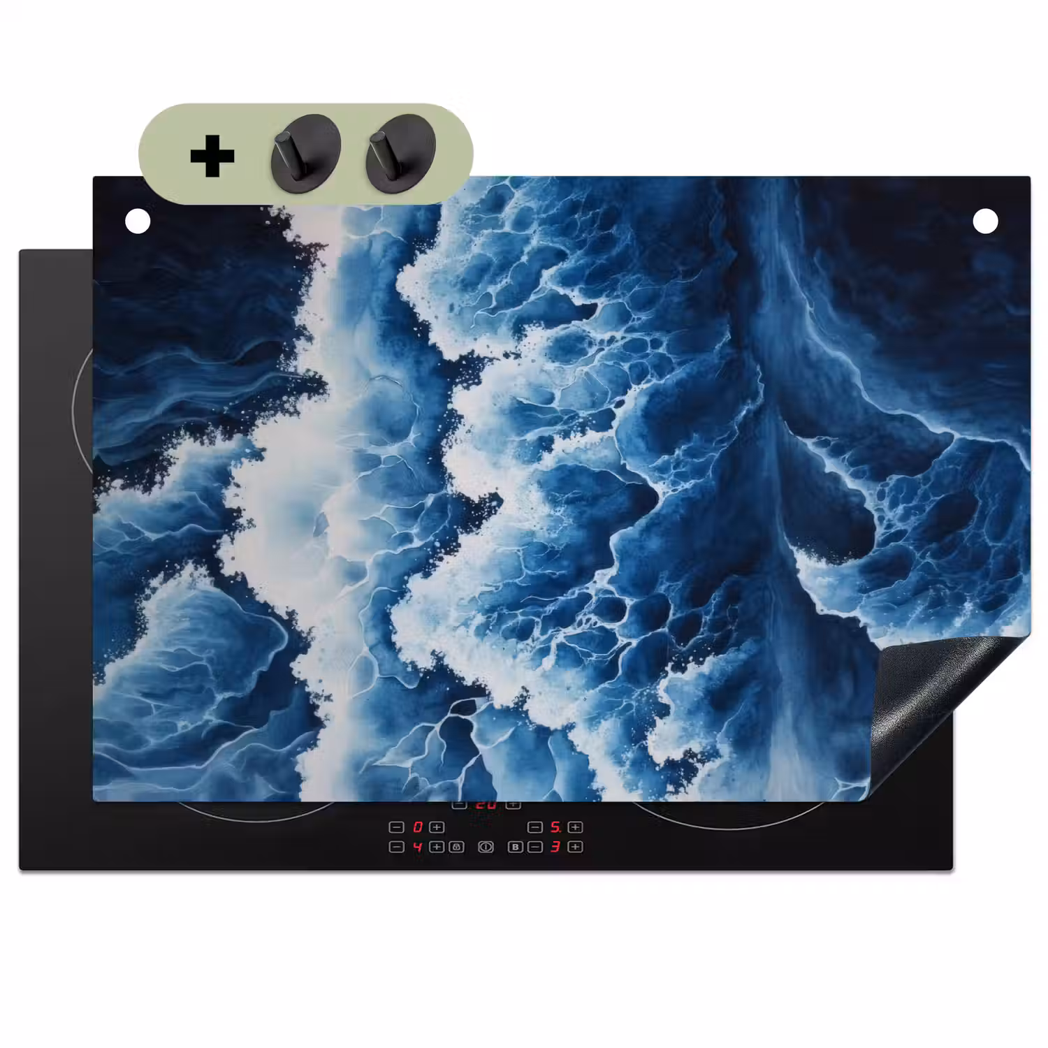 Golven - Blauw - Schuim Inductie beschemer met haakjes klein -3d