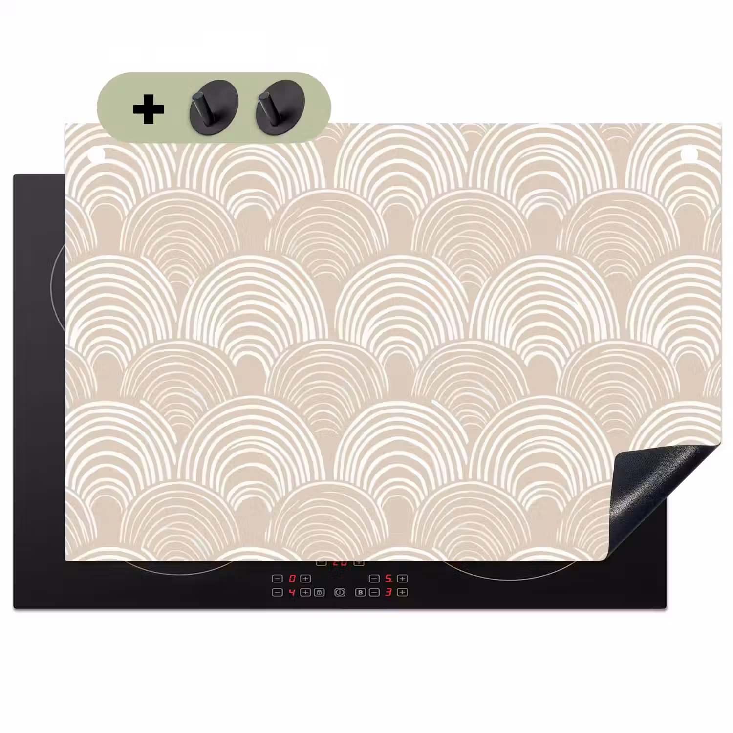 Golven - Structuur - Beige Inductie beschemer met haakjes klein 777 -3d