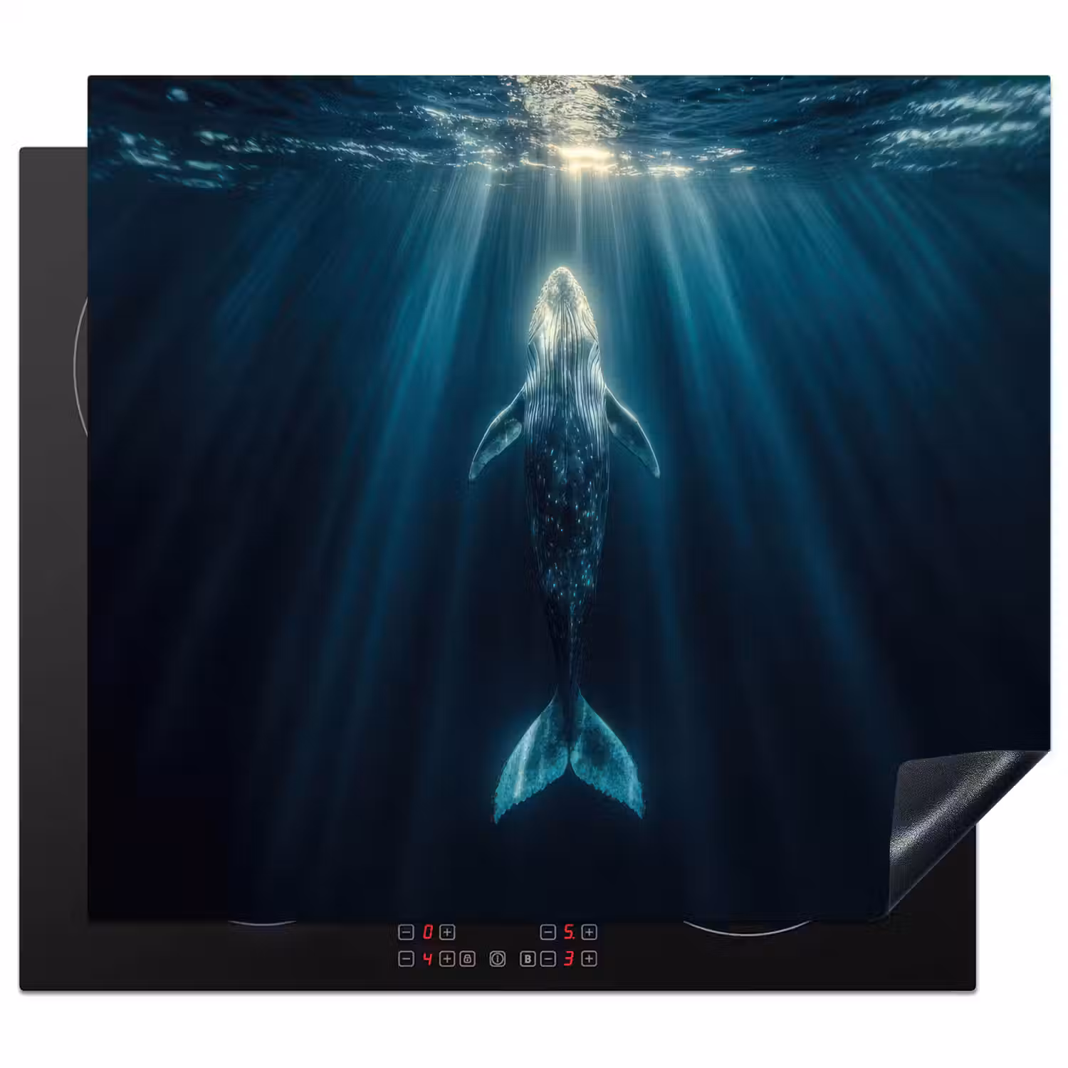 Walvis - Water - Zonnestralen - Blauw Inductie beschermer vinyl 3mm middel -3d