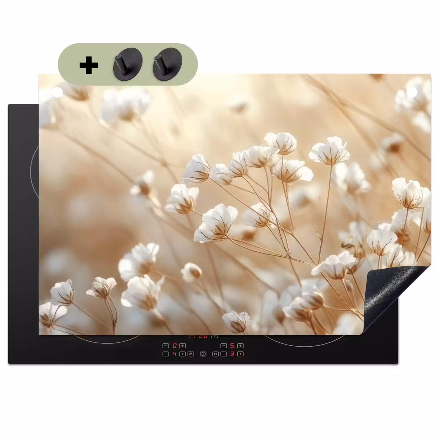 Wilde - Bloemen - Wit Inductie beschemer met haakjes klein -3d