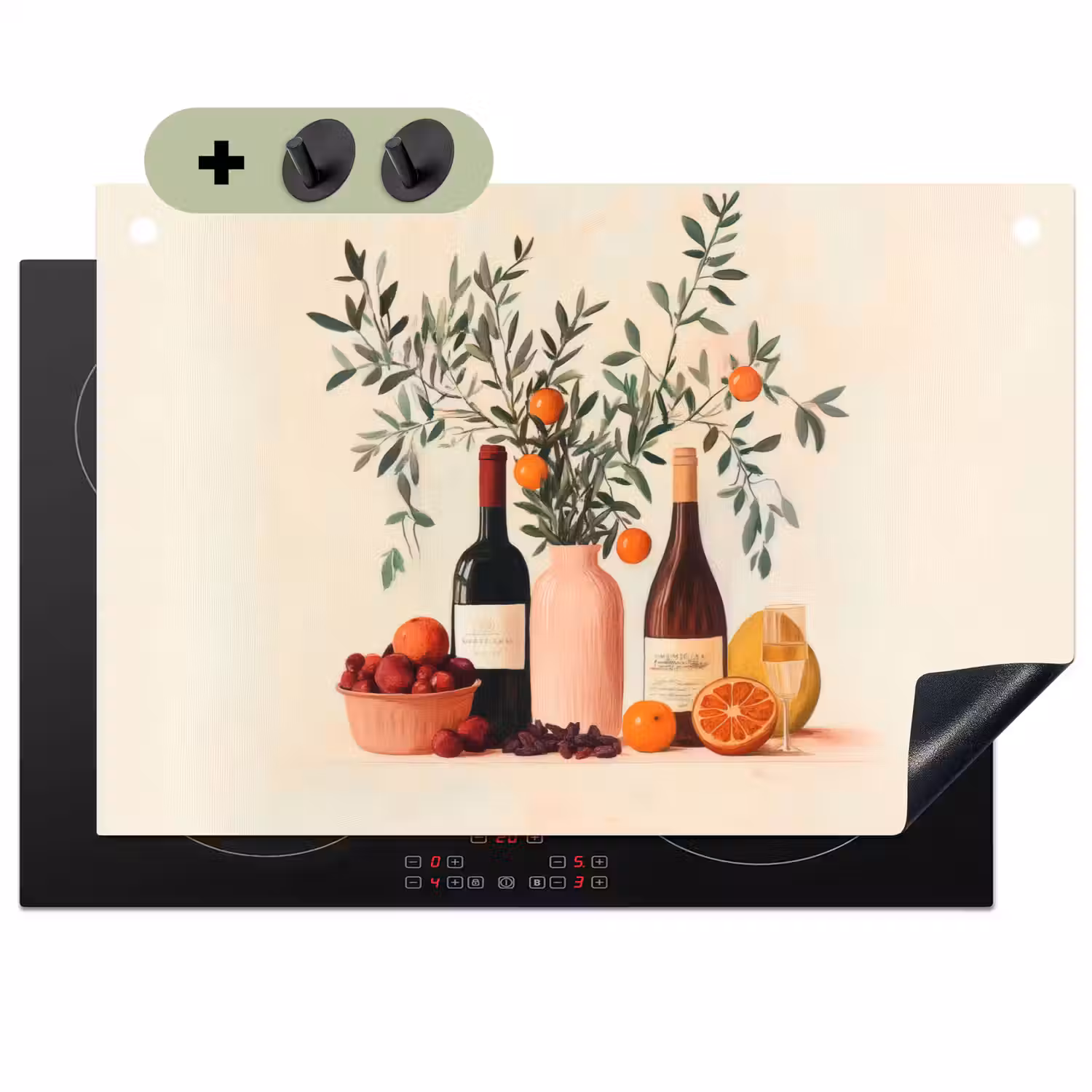Wijnflessen - Takken - Sinaasappels Inductie beschemer met haakjes klein -3d