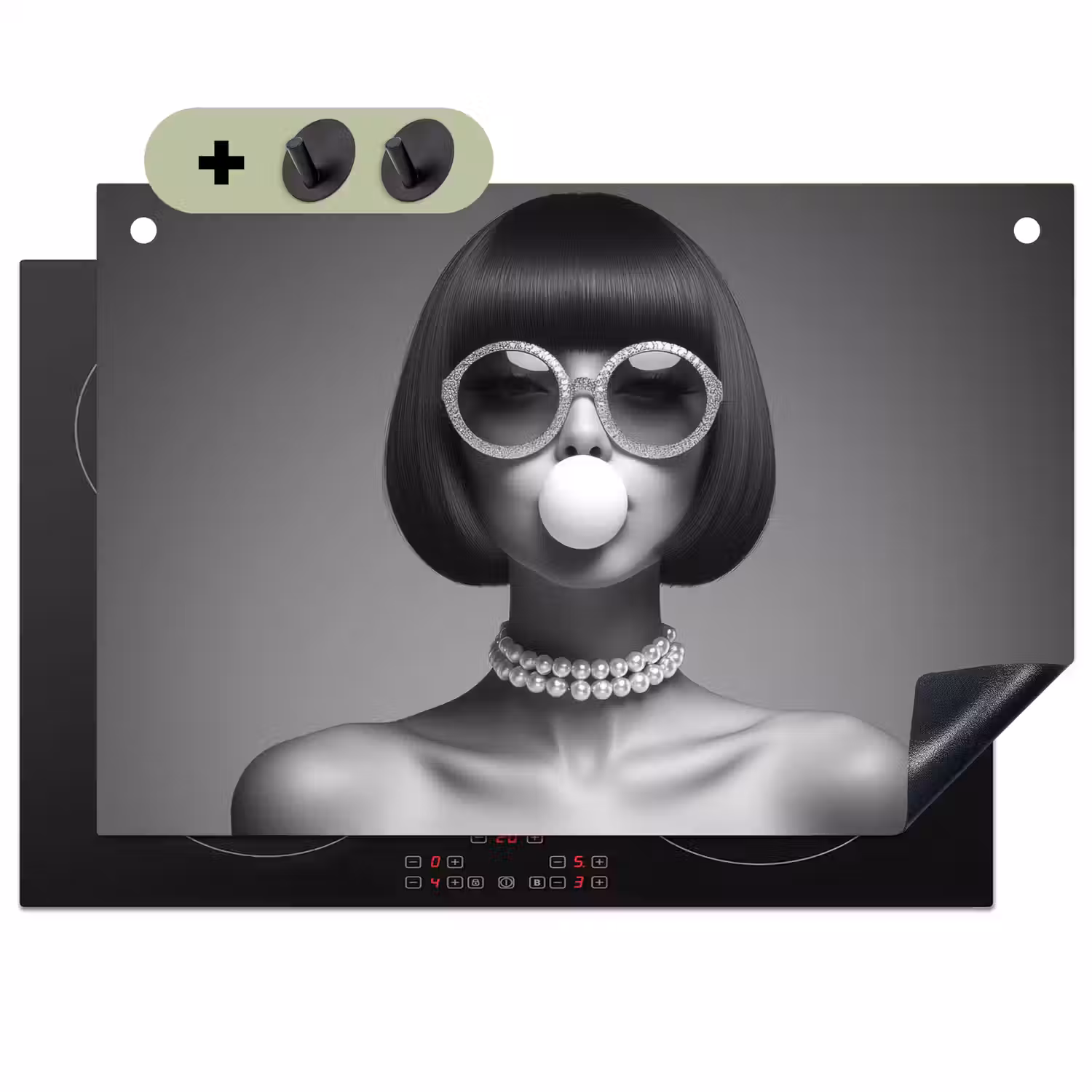 Vrouw - Zwart Wit - Ketting - Zonnebril Inductie beschemer met haakjes klein -3d