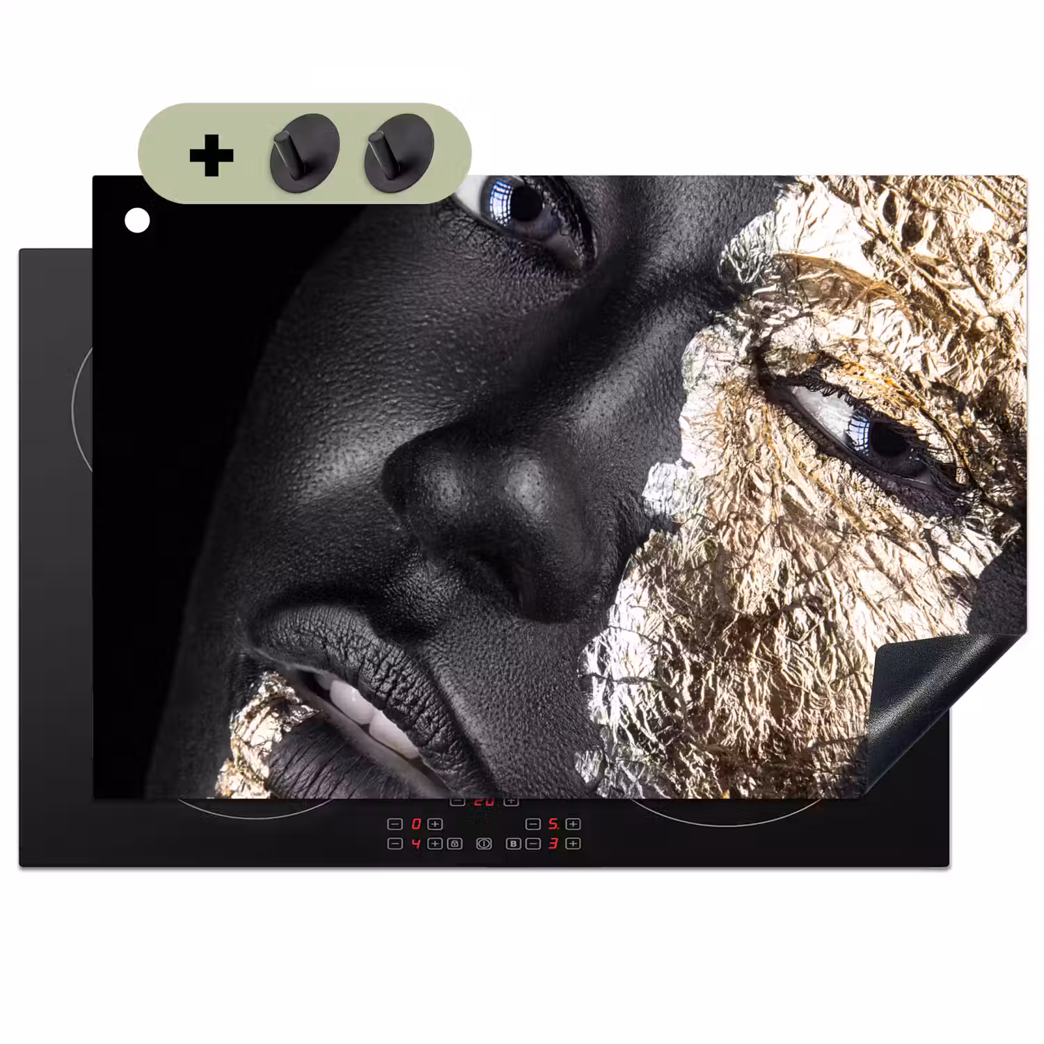 Vrouw - Goud - Zwart - Verf - Luxe Inductie beschemer met haakjes klein -3d