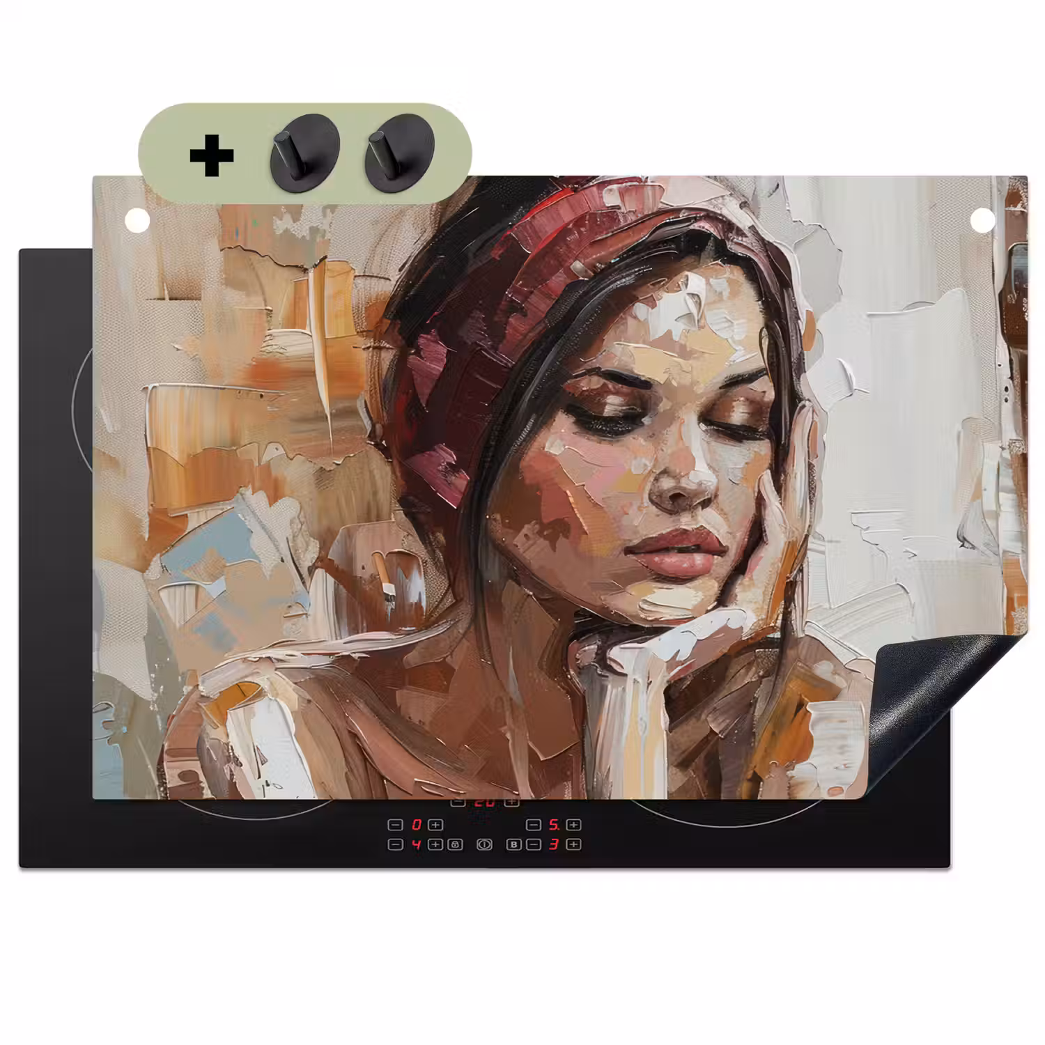 Vrouw - Verflook - Portret - Modern Inductie beschemer met haakjes klein -3d