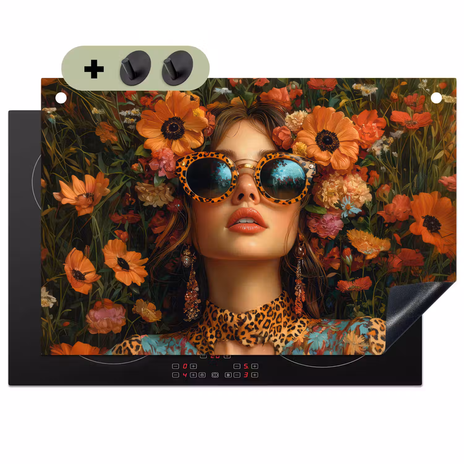 Vrouwen - Bloemen - Modern - Bril - Abstract Inductie beschemer met haakjes klein -3d
