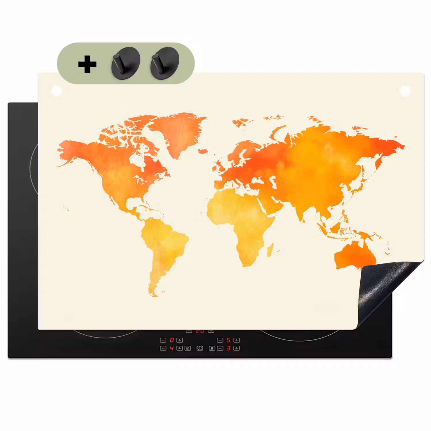 Wereldkaart - Oranje - Kleurrijk Inductie beschemer met haakjes klein -3d