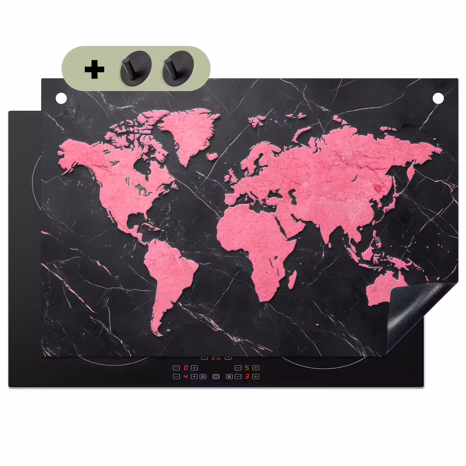 Wereldkaart - Roze - Marmer Inductie beschemer met haakjes klein -3d